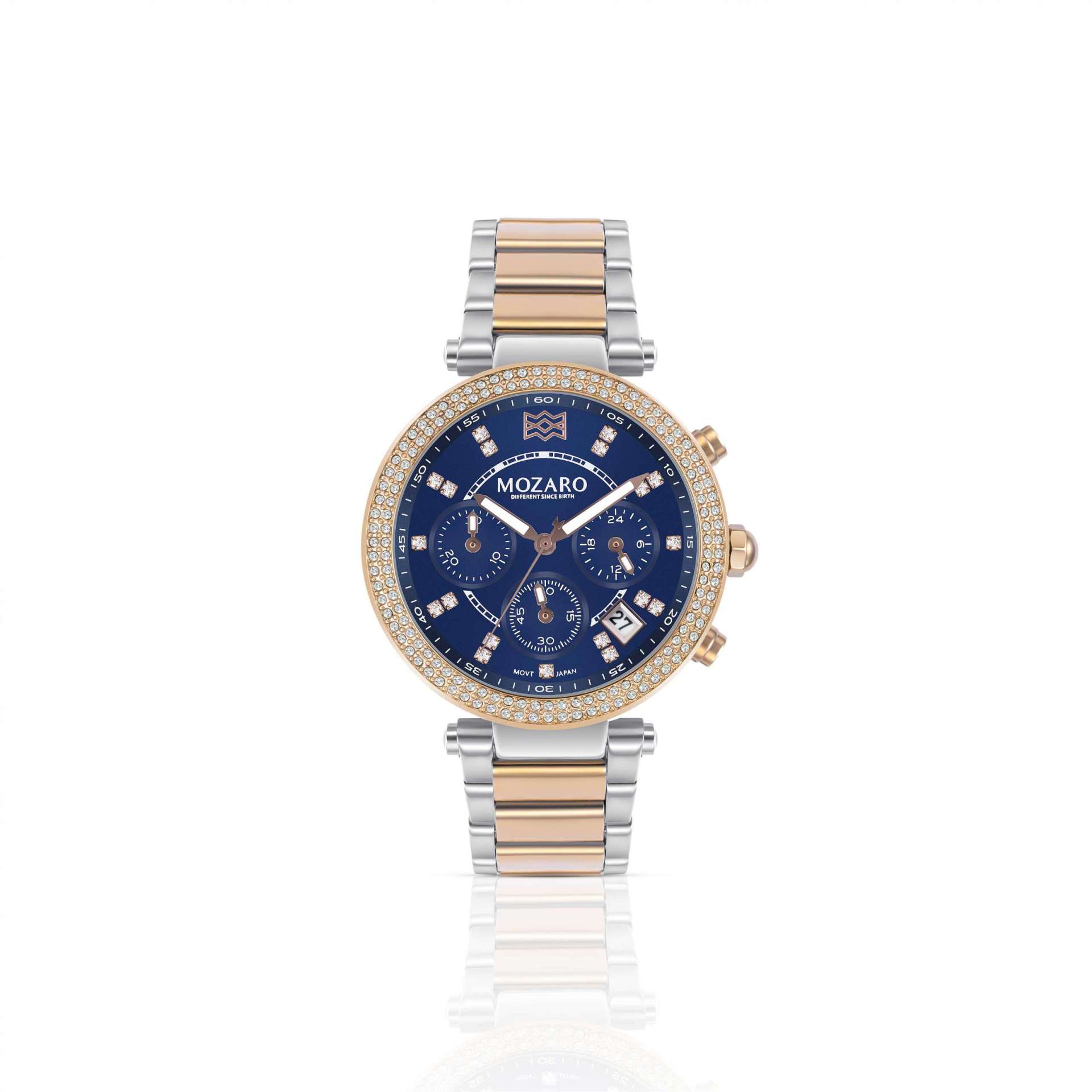 MOZARO Watch For Women with Blue Dial and Sliver with Rose Gold stainless steel strap MO-71938