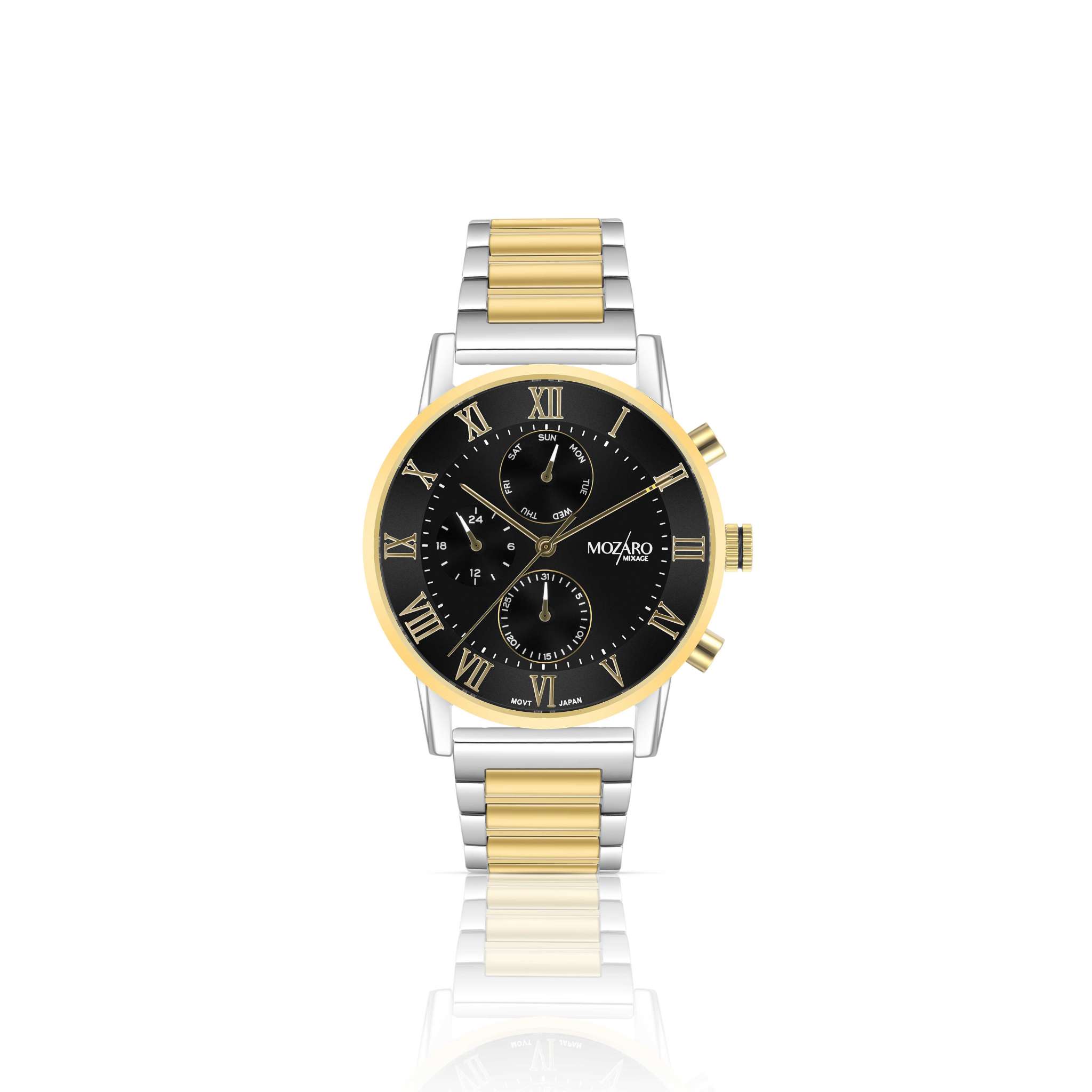 MOZARO MIXAGE Watch for Men with Black Dial and Silver with Gold Stainless steel Strap MX-719351BSR