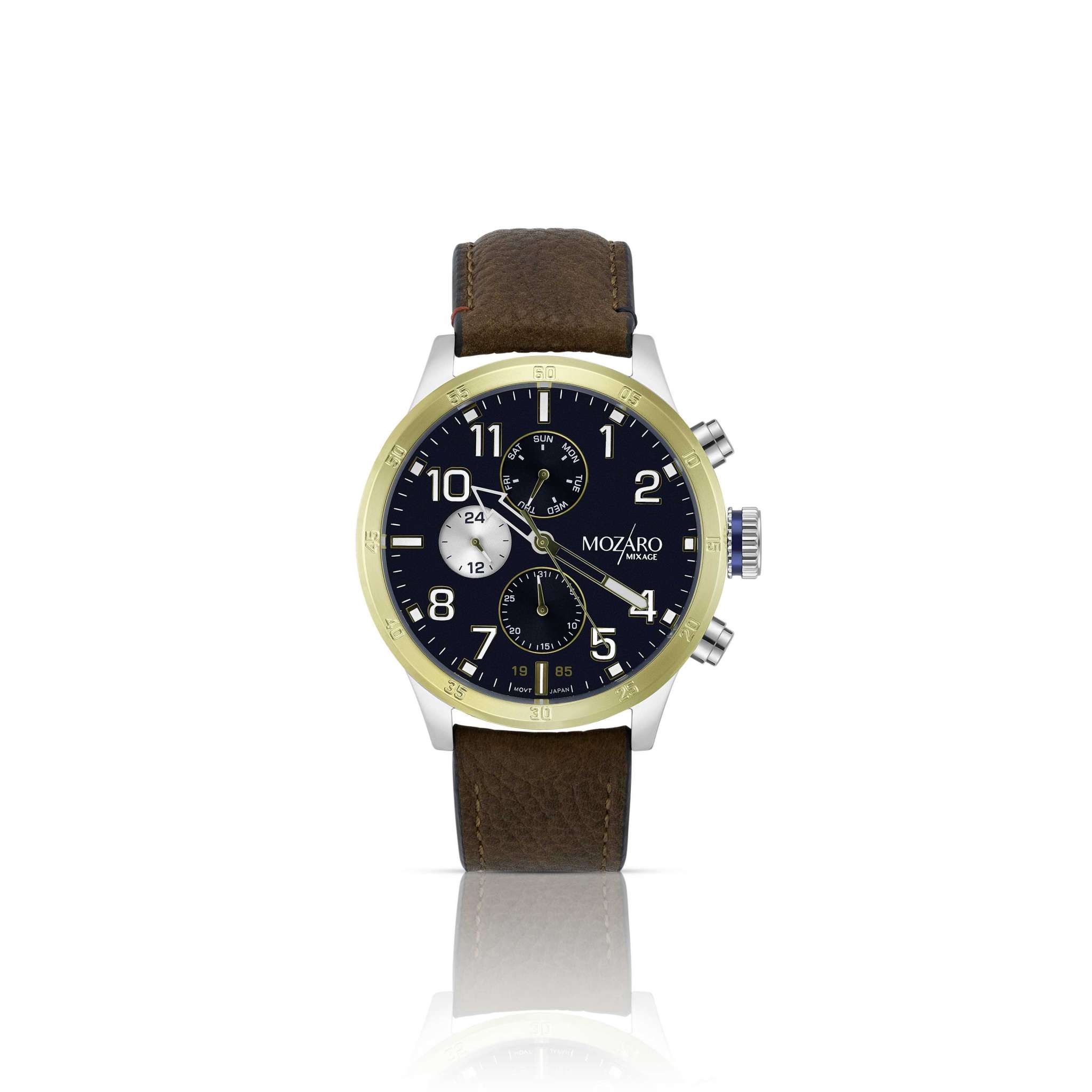 MOZARO MIXAGE Watch For Men with Blue Dial and Brown Leather MX-719350BLBN