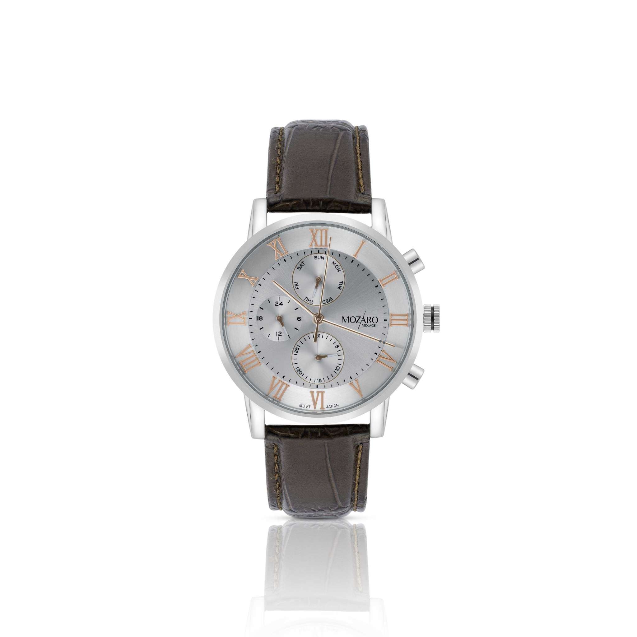 MOZARO MIXAGE Watch For Men with White Dial and Brown Leather MX-719351WBN