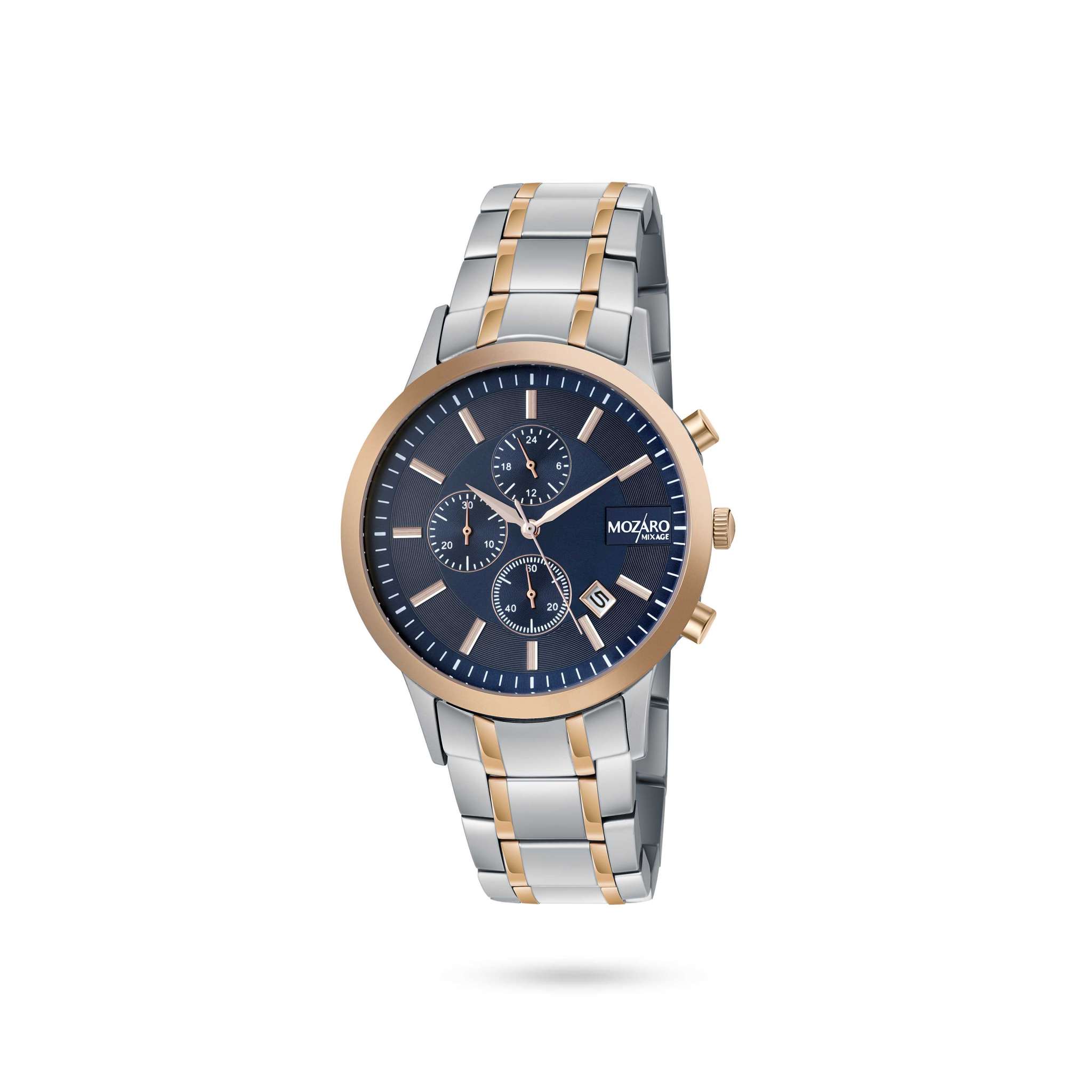 MOZARO MIXAGE Watch For Men with Blue Dial and silver with Rose Gold Stainless steel Strap MX-71931BLSR