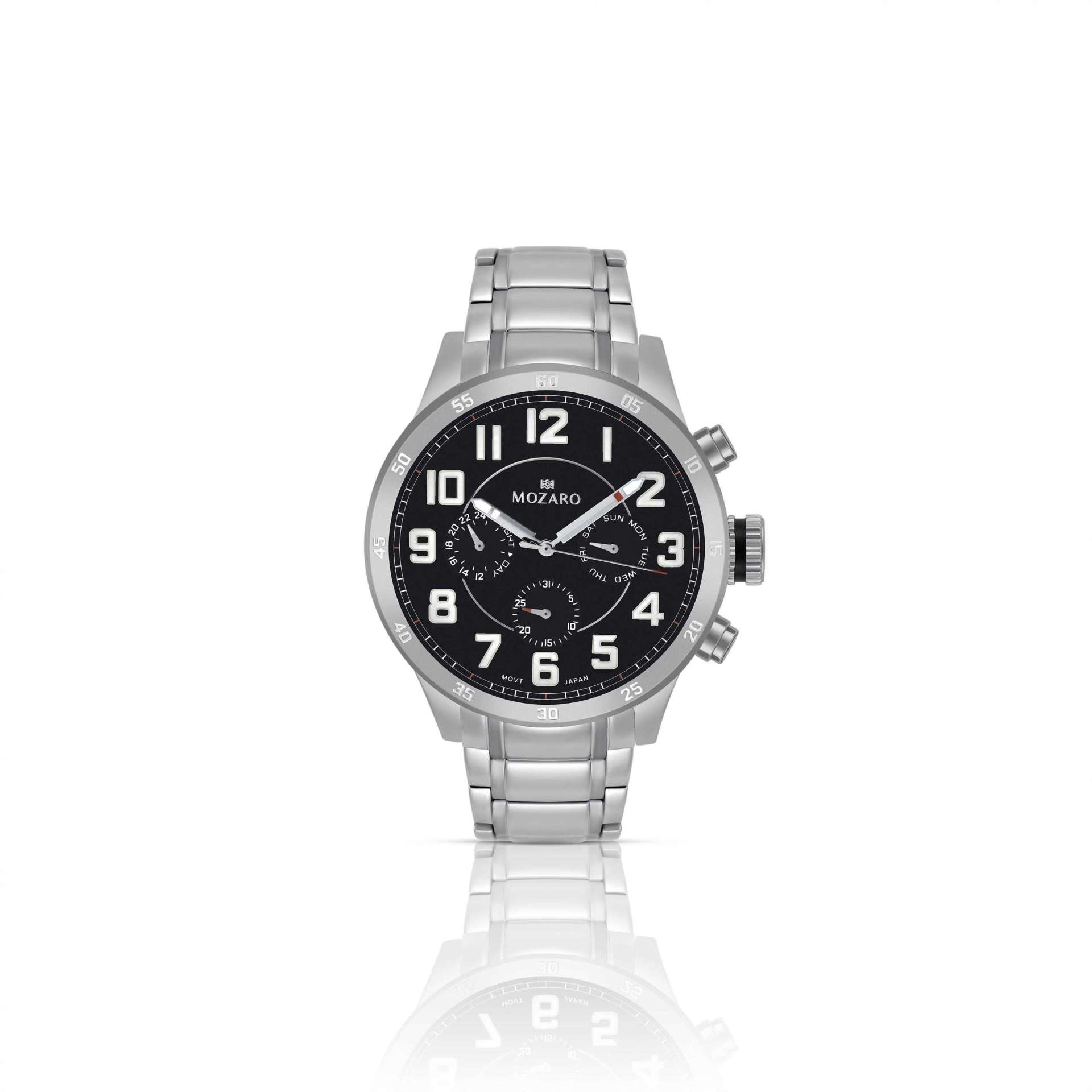 MOZARO Watch For Men with Black Dial and Silver Stainless steel Strap MO-719365BS