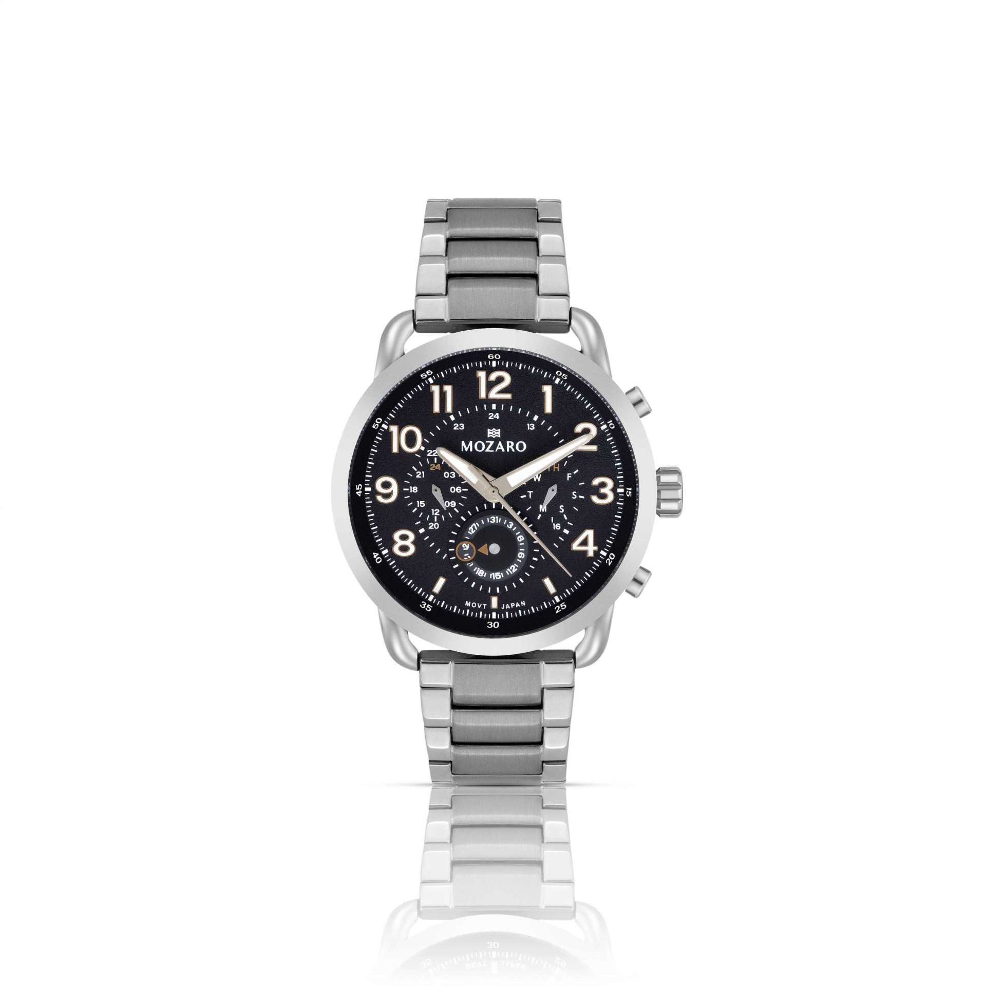 MOZARO Watch For Men with Black Dial and Silver stainless steel Strap MO-719365BS