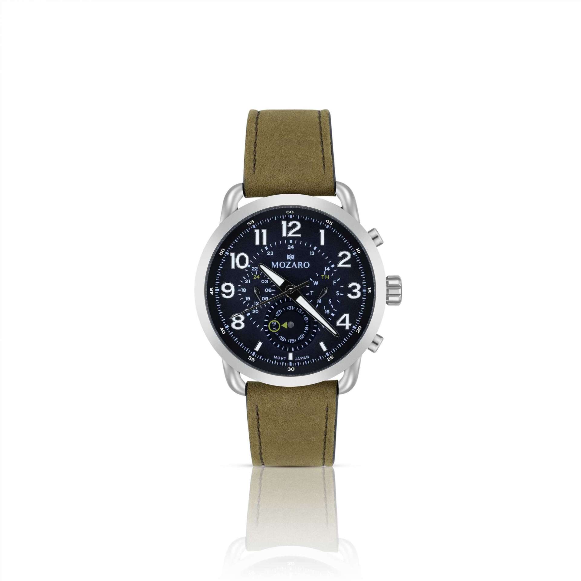 MOZARO Watch For Men with Blue Dial and Belt with Brown Leather MO-719365