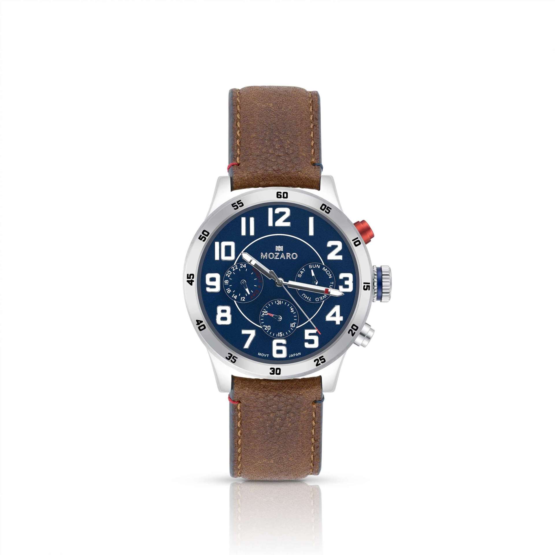 MOZARO Watch For Men with Blue Dial and Brown Leather MO-719366BLBR
