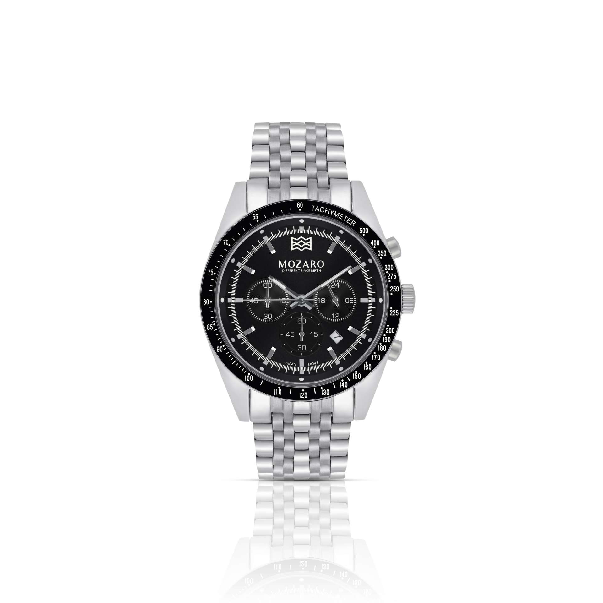 MOZARO Watch for Men with Black Dial and Silver Stainless steel Strap MO-71931BS