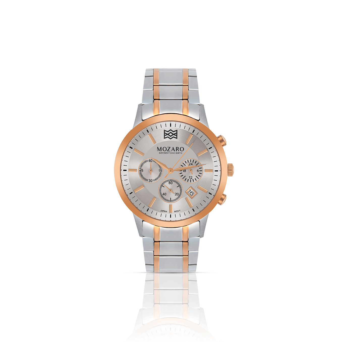 MOZARO Watch for Men with White Dial and Silver with Rose Gold Stainless steel Strap MO-71931WRS
