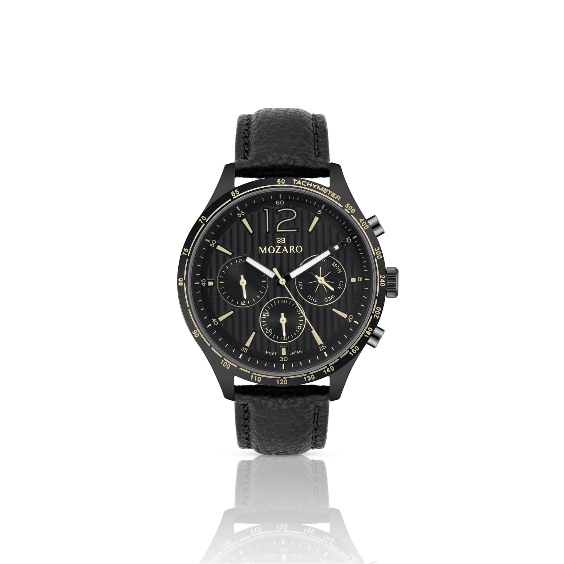 MOZARO Watch for Men with Black Dial and Black Leather MO-719367BB