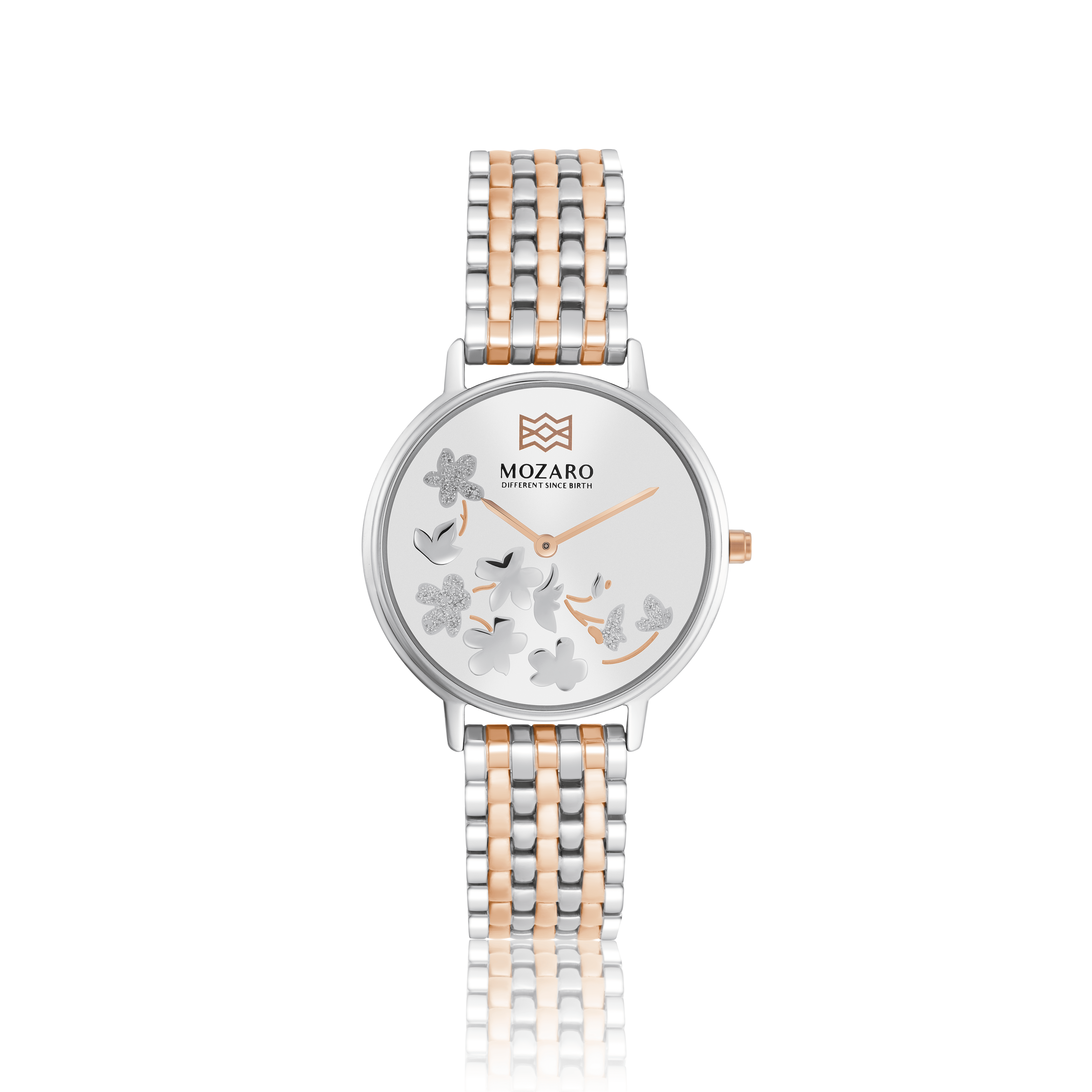 MOZARO Watch for Women with White Dial and Silver with Rose gold Stainless Steel Strap MO-719378WSR