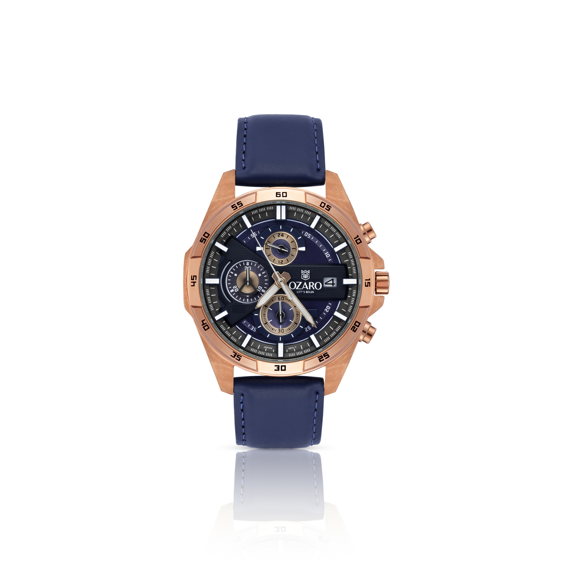 OZARO Watch For Men with Blue Dial and Blue Leather Strap OZ-71714BLBL