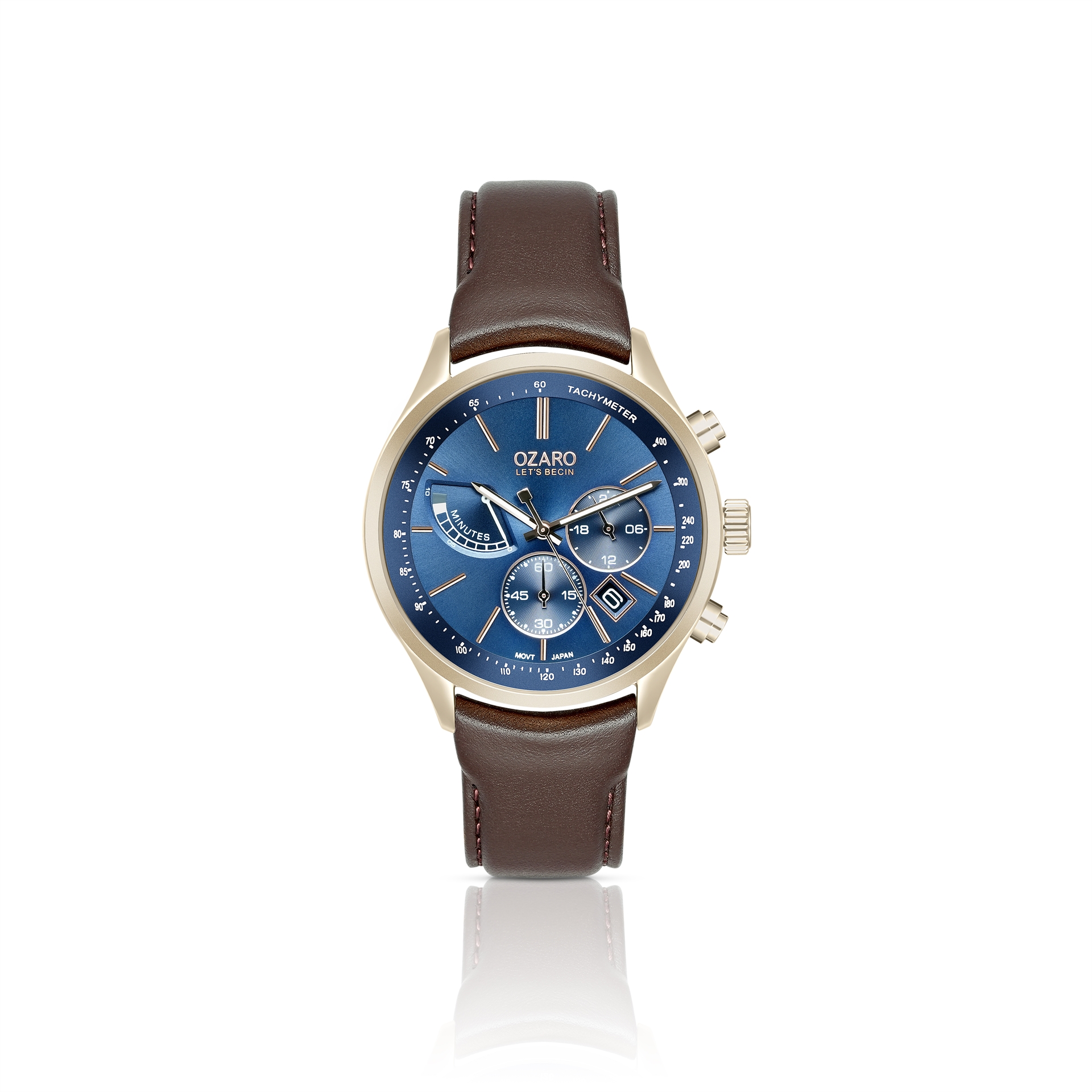 OZARO Watch For Men with Blue Dial and Brown Leather OZ-71931BLBN