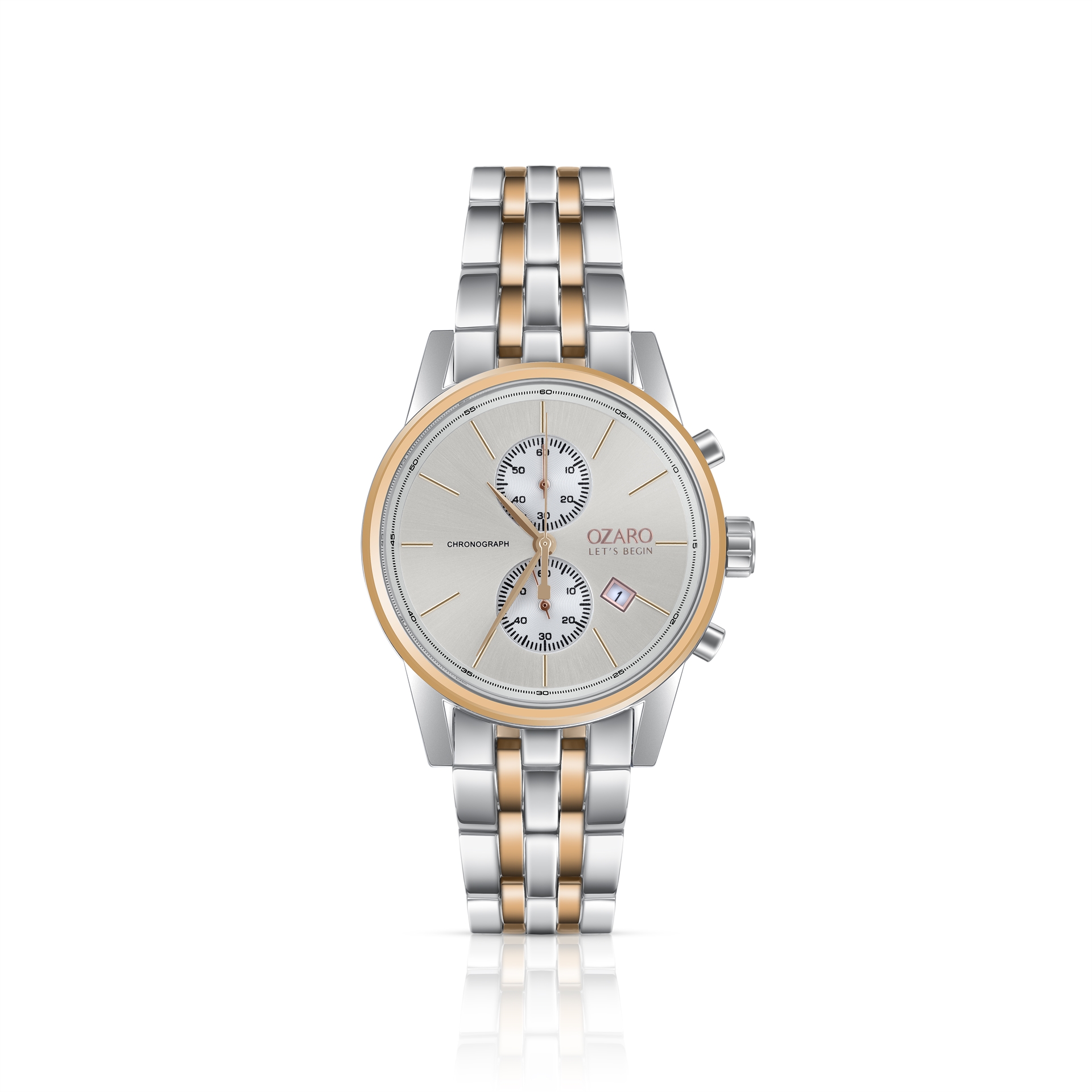 OZARO Watch For Men with Silver Dial and Silver with Rose Gold Color Stainless steel Strap OZ-719361