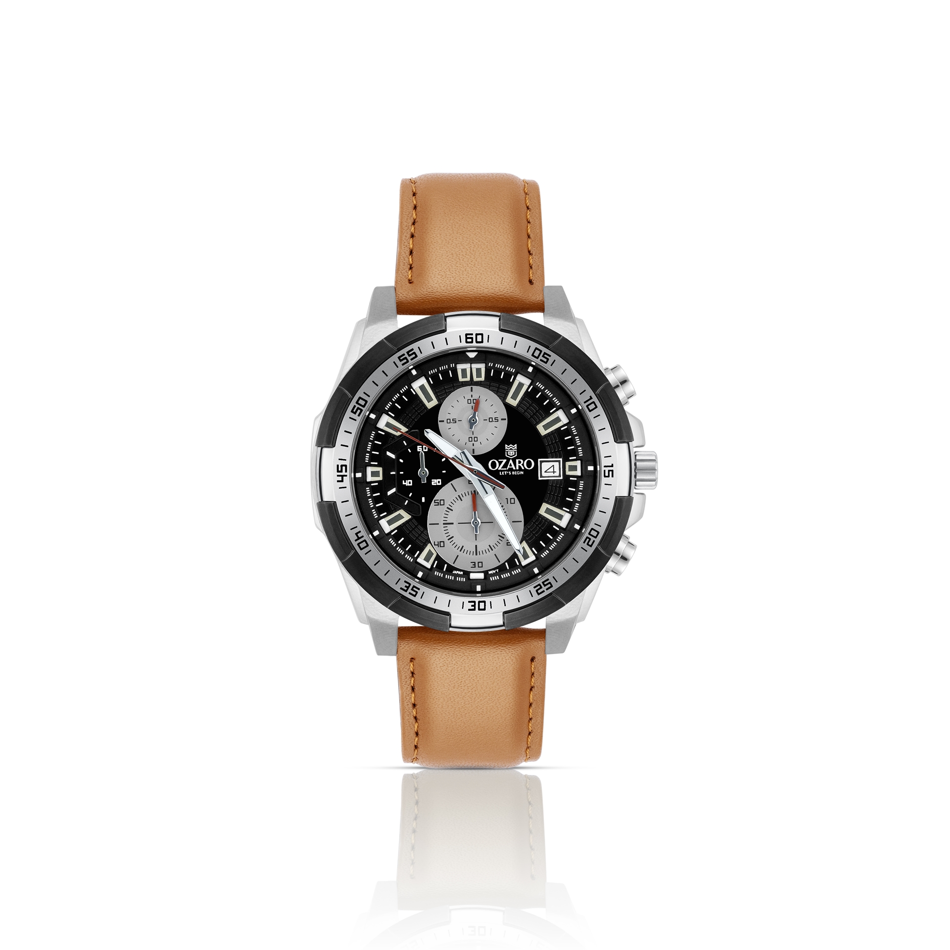 OZARO Watch For Men with Black Dial and Brown Leather Strap