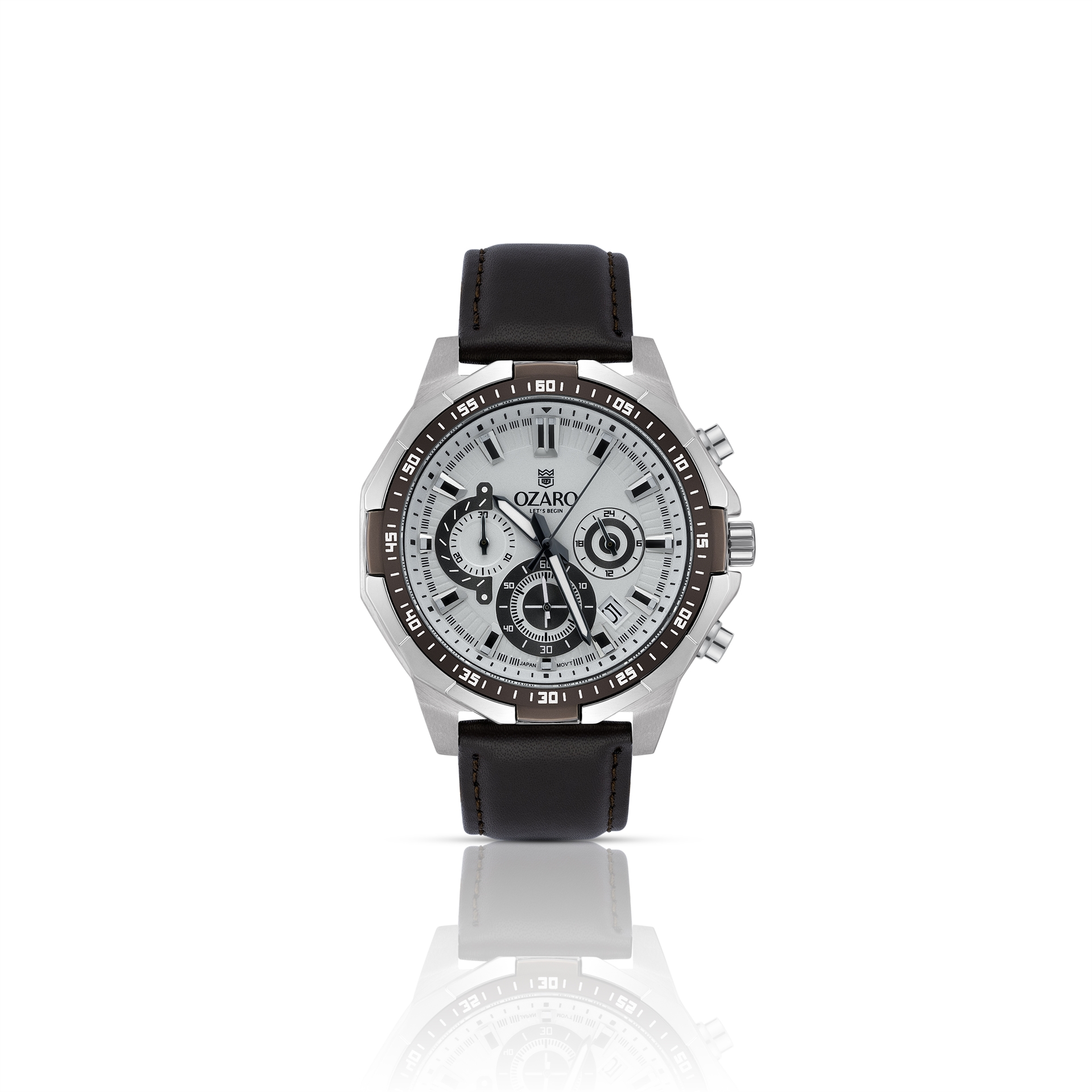 OZARO Watch For Men with White Dial and Brown Leather OZ-71711WBR