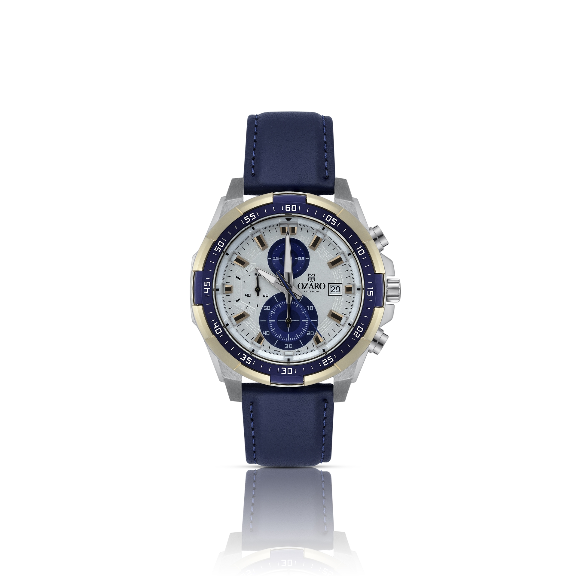 OZARO Watch For Men with White Dial and Blue Leather OZ-71707WBL