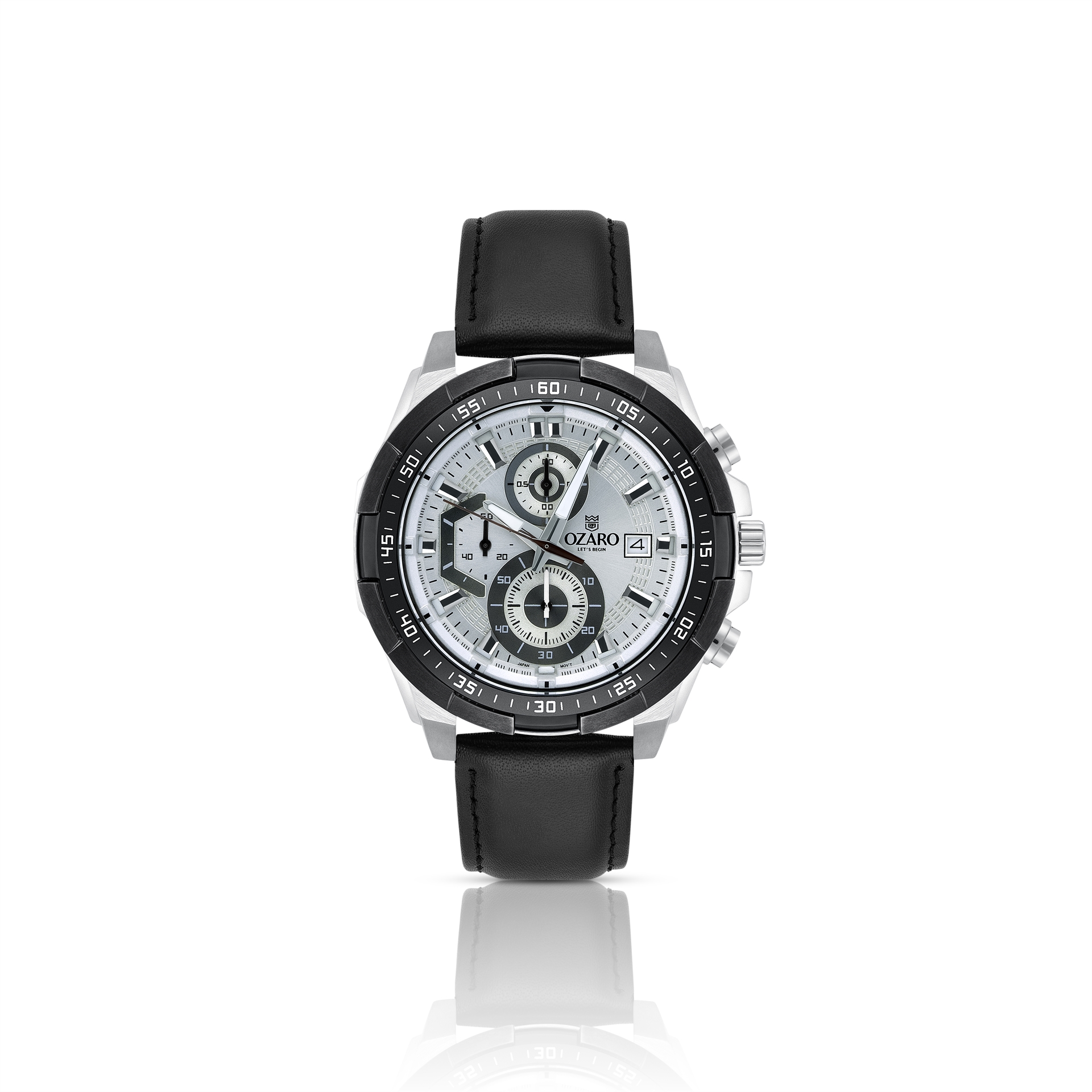 OZARO Watch For Men with White Dial and Black Leather OZ-71712WB