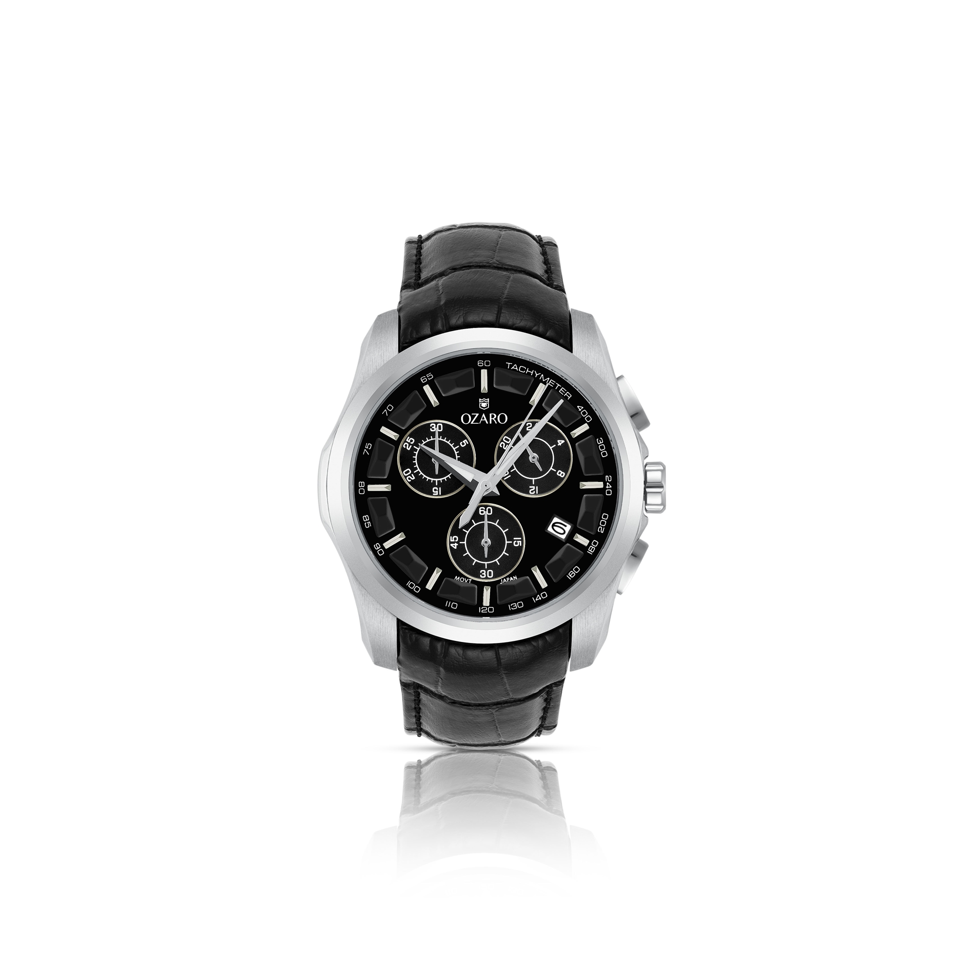 OZARO Watch For Men with Black Dial and Black Leather strap