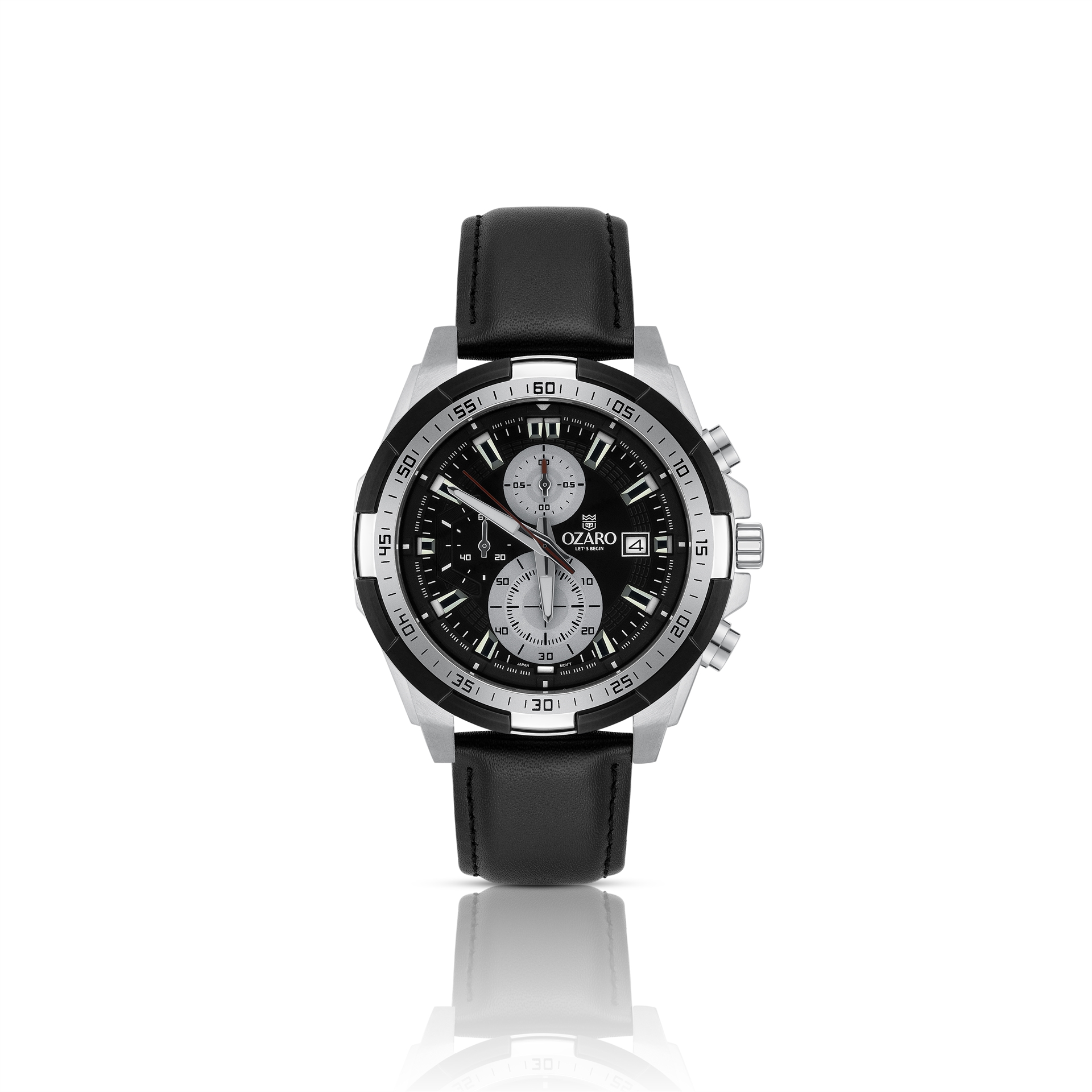 OZARO Watch For Men with Black Dial and Black Leather Strap