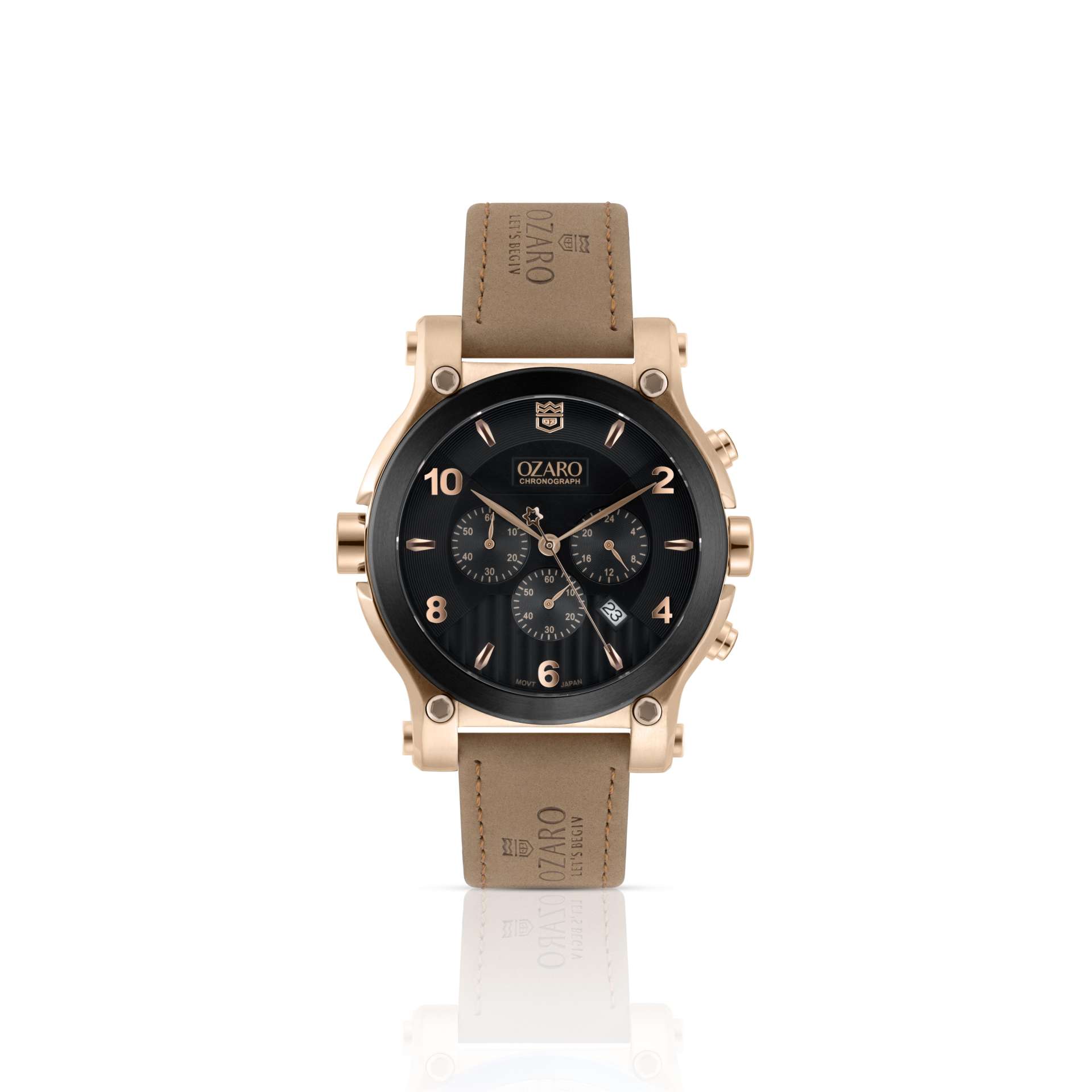 OZARO Watch for Men with Black Dial and Beige Leather OZ-71937BRL