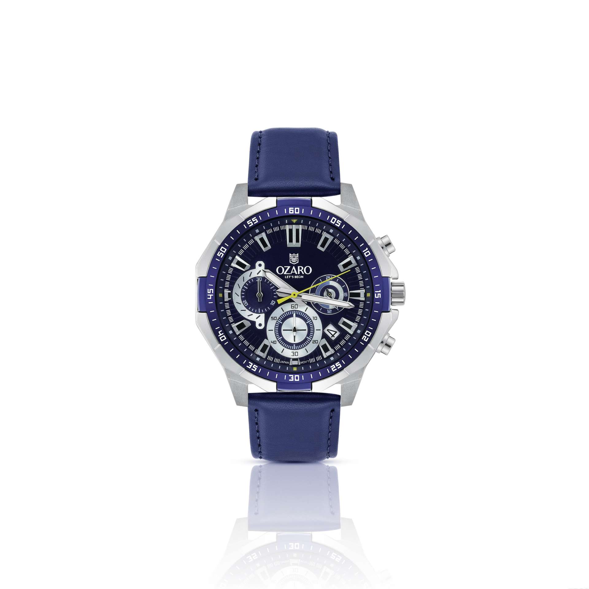 OZARO Watch for Men with Blue and Silver Dial and Blue Leather OZ-71710BLBL
