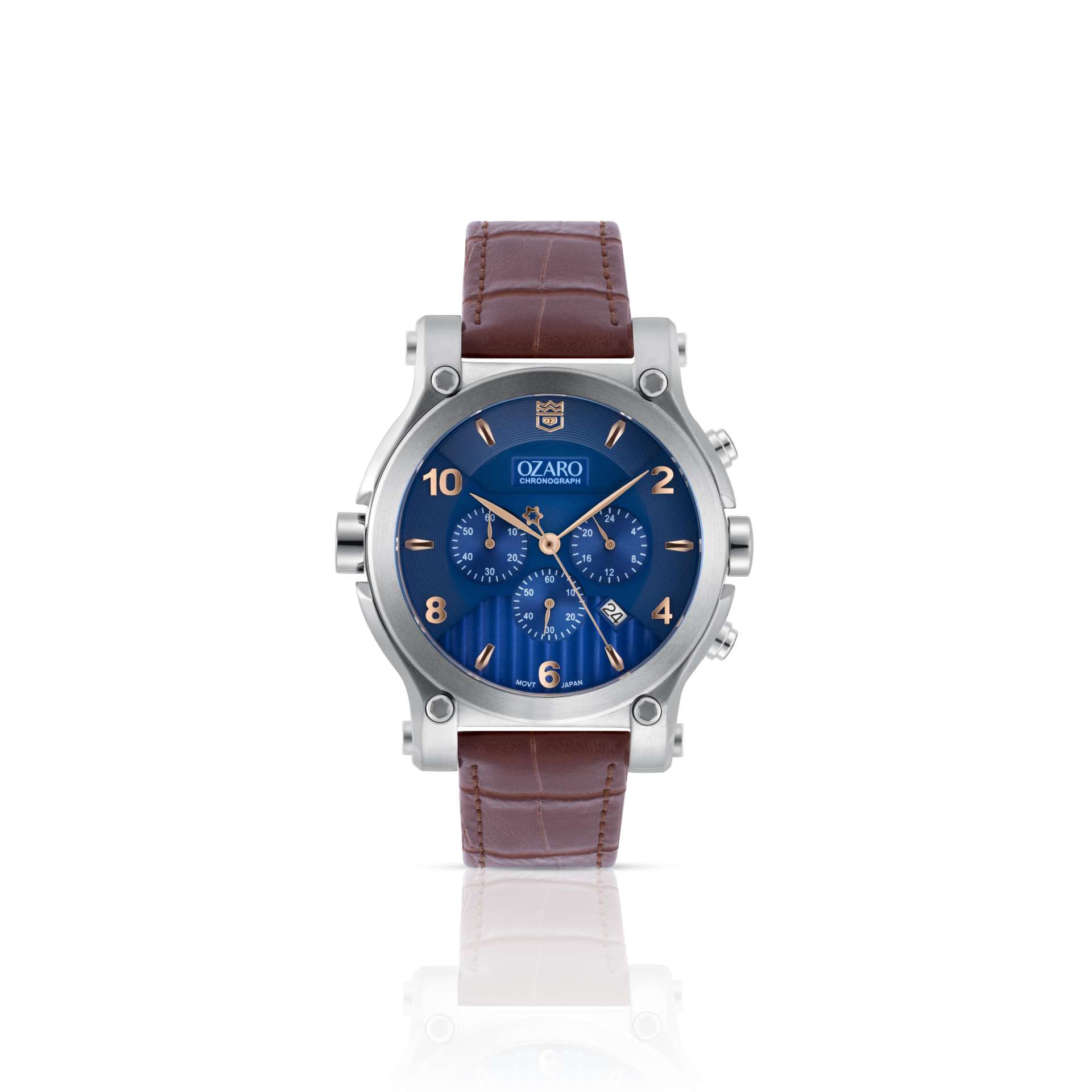 OZARO Watch for Men with Blue Dial and Brown Leather OZ-71937BLR
