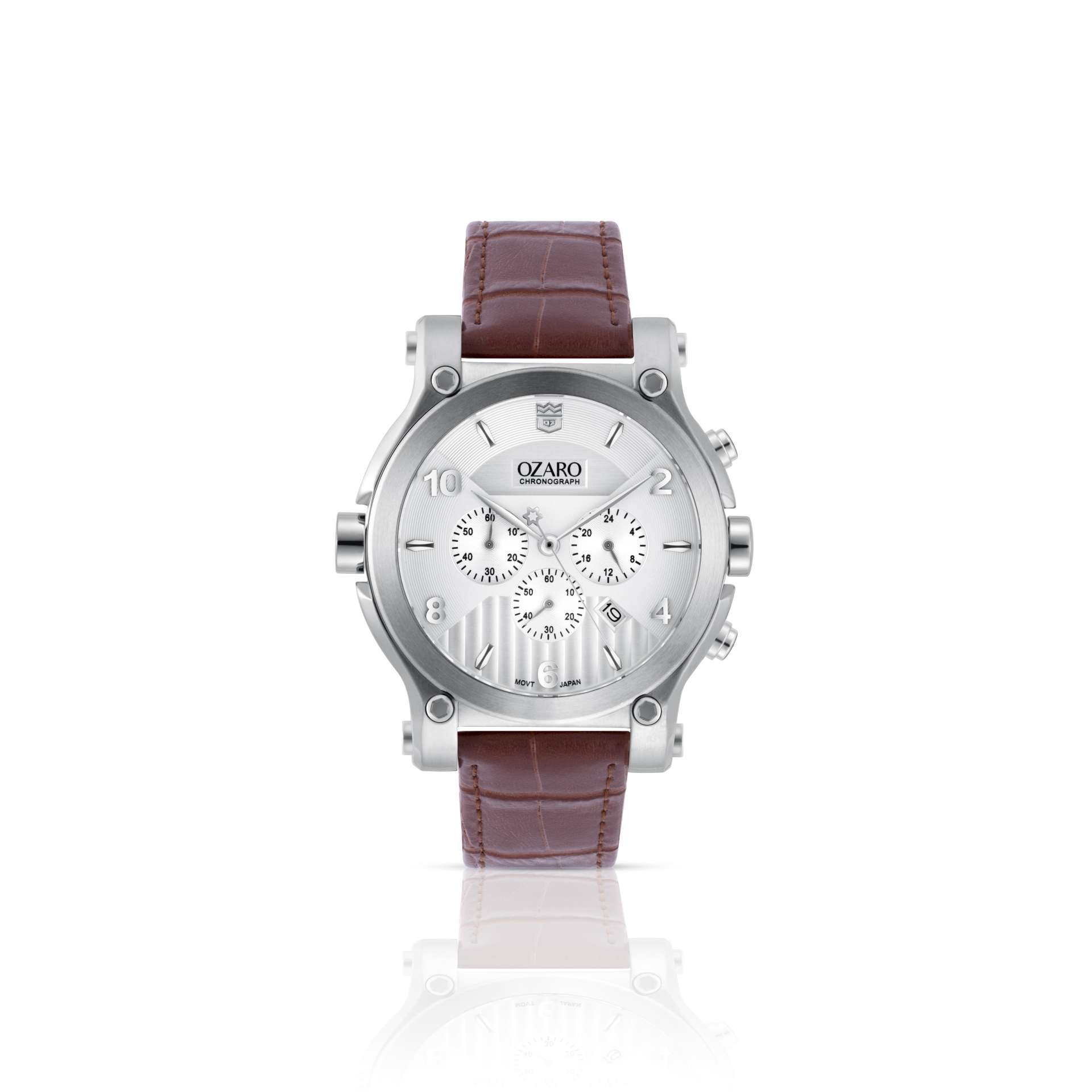OZARO Watch for Men with White Dial and Brown Leather OZ-71937WR