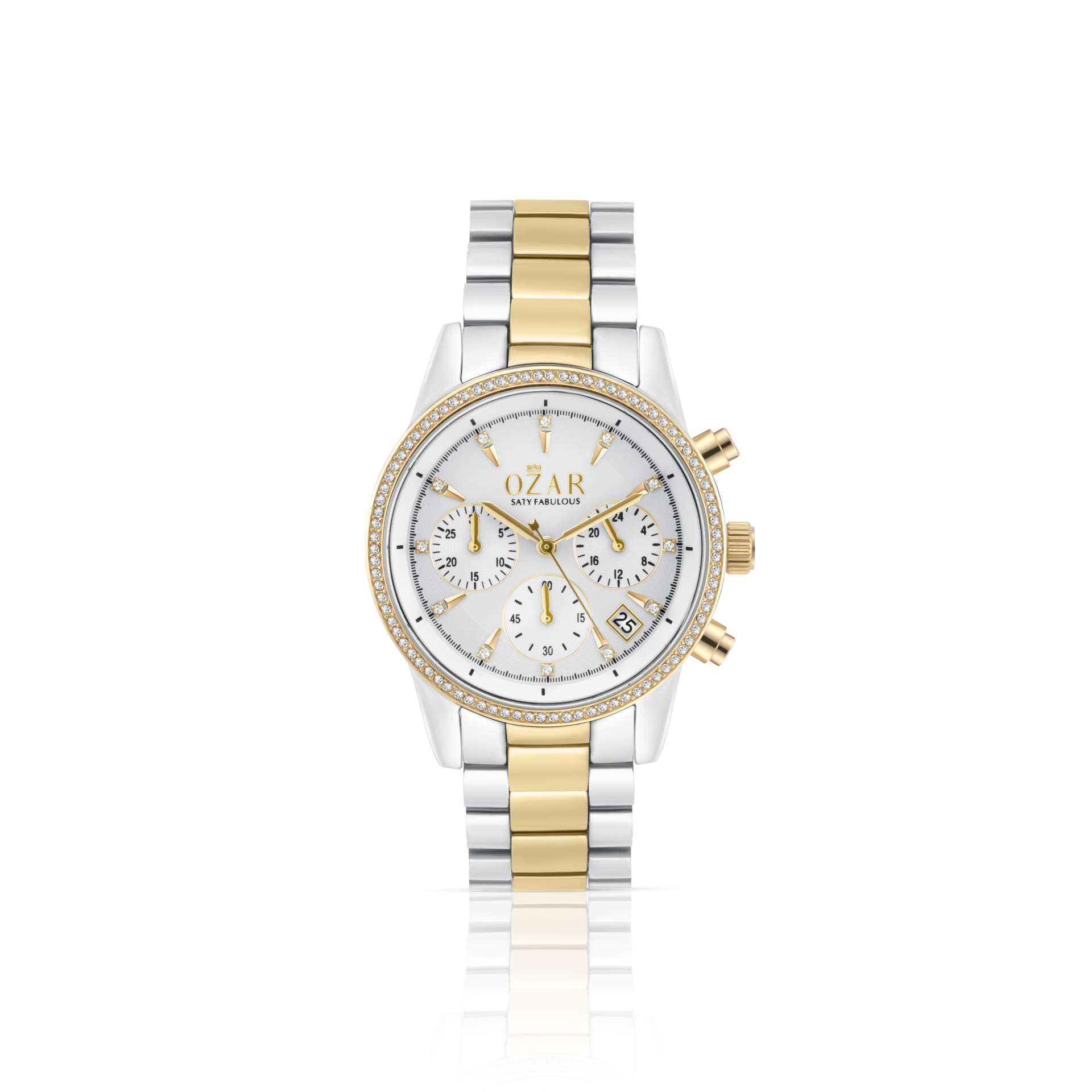 OZAR Watch for Women with White Dial and Silver with Gold Stainless steel Strap OR-71932WSG
