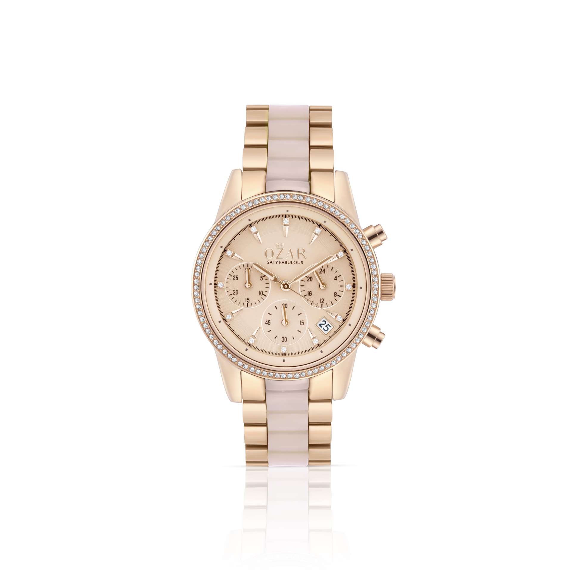 OZAR Watch for Women with Rose Gold Dial and Rose Gold with Pink Stainless steel Strap OR-71935RRR