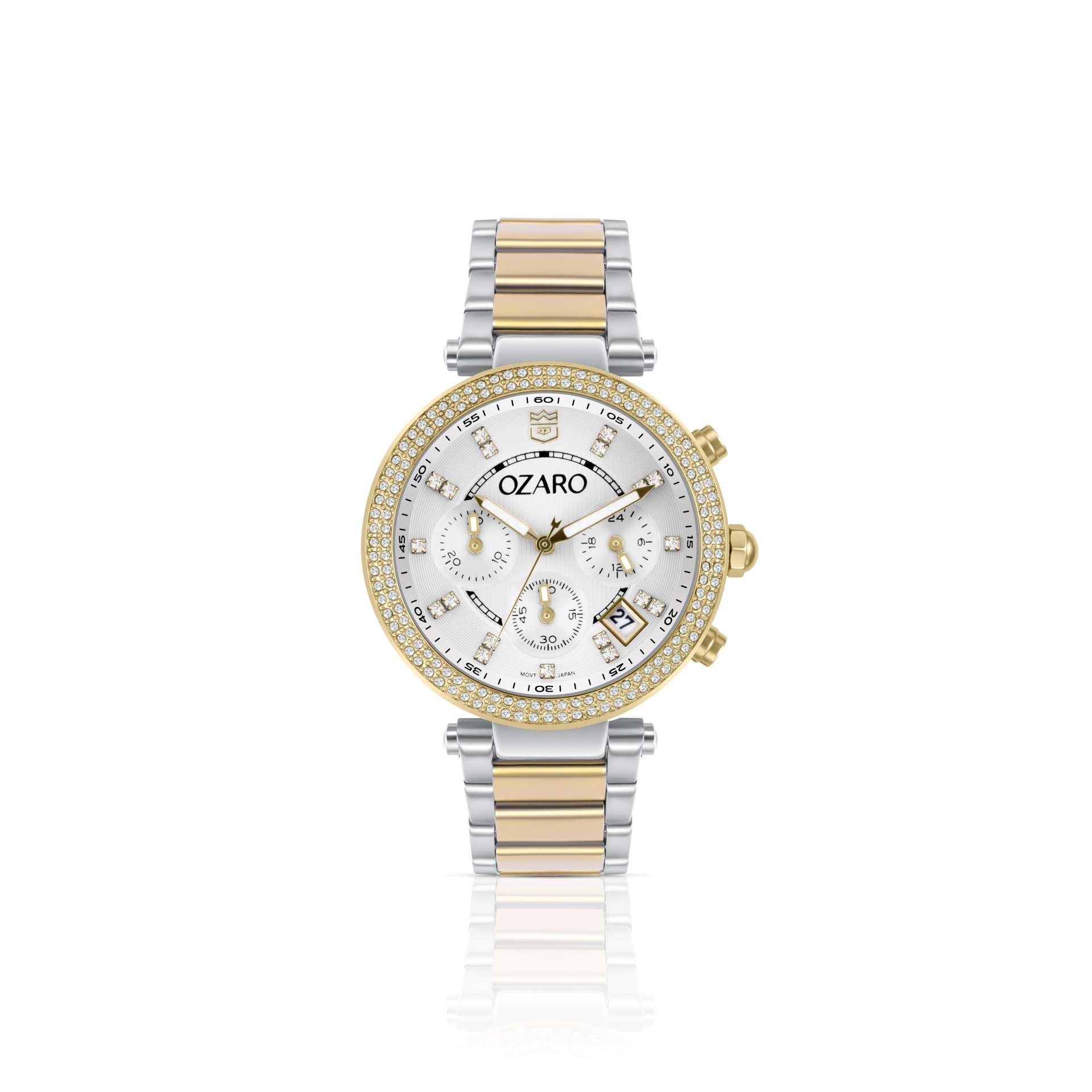 OZARO Watch for Women with White Dial and Silver with Gold Stainless steel Strap OZ-71932WGS