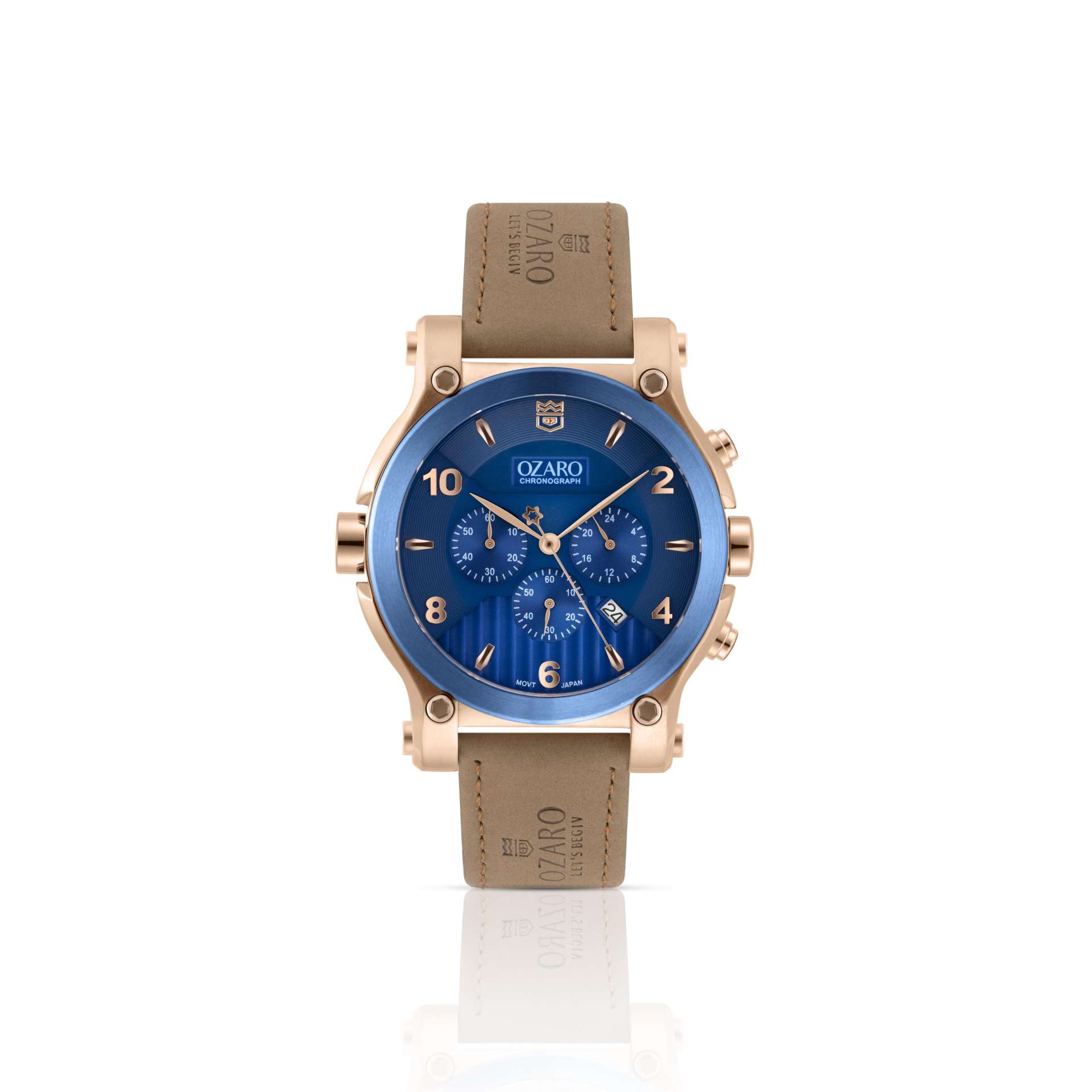 OZARO Watch for Men with Blue Dial and Beige Leather OZ-71937BLBR