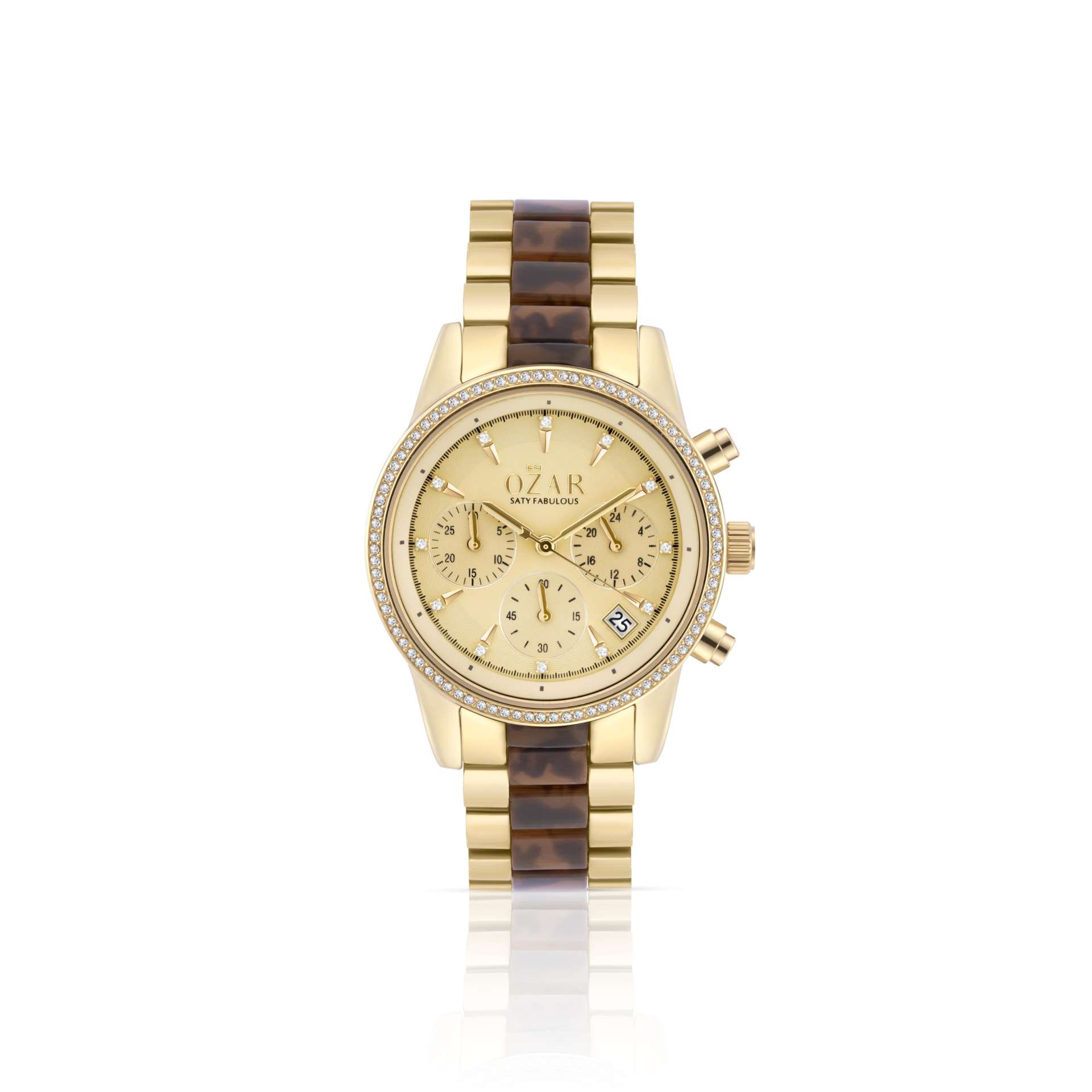 OZAR Watch for Women with Gold Dial and Gold with Brown Stainless steel Strap OR-71933GGT