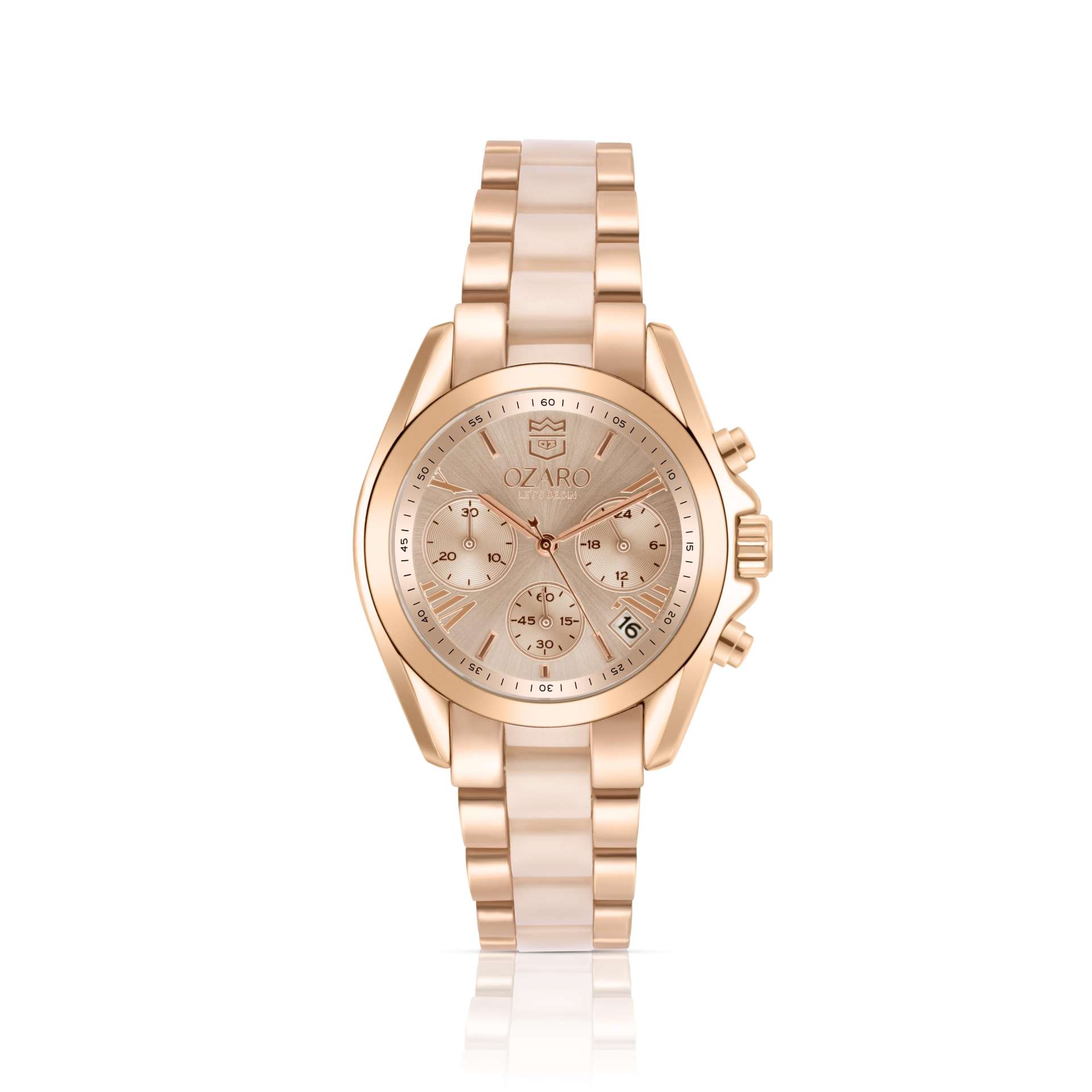 OZARO Watch for Women with Rose Gold with Pink Dial and Rose Gold Stainless steel Strap OZ-71932RR