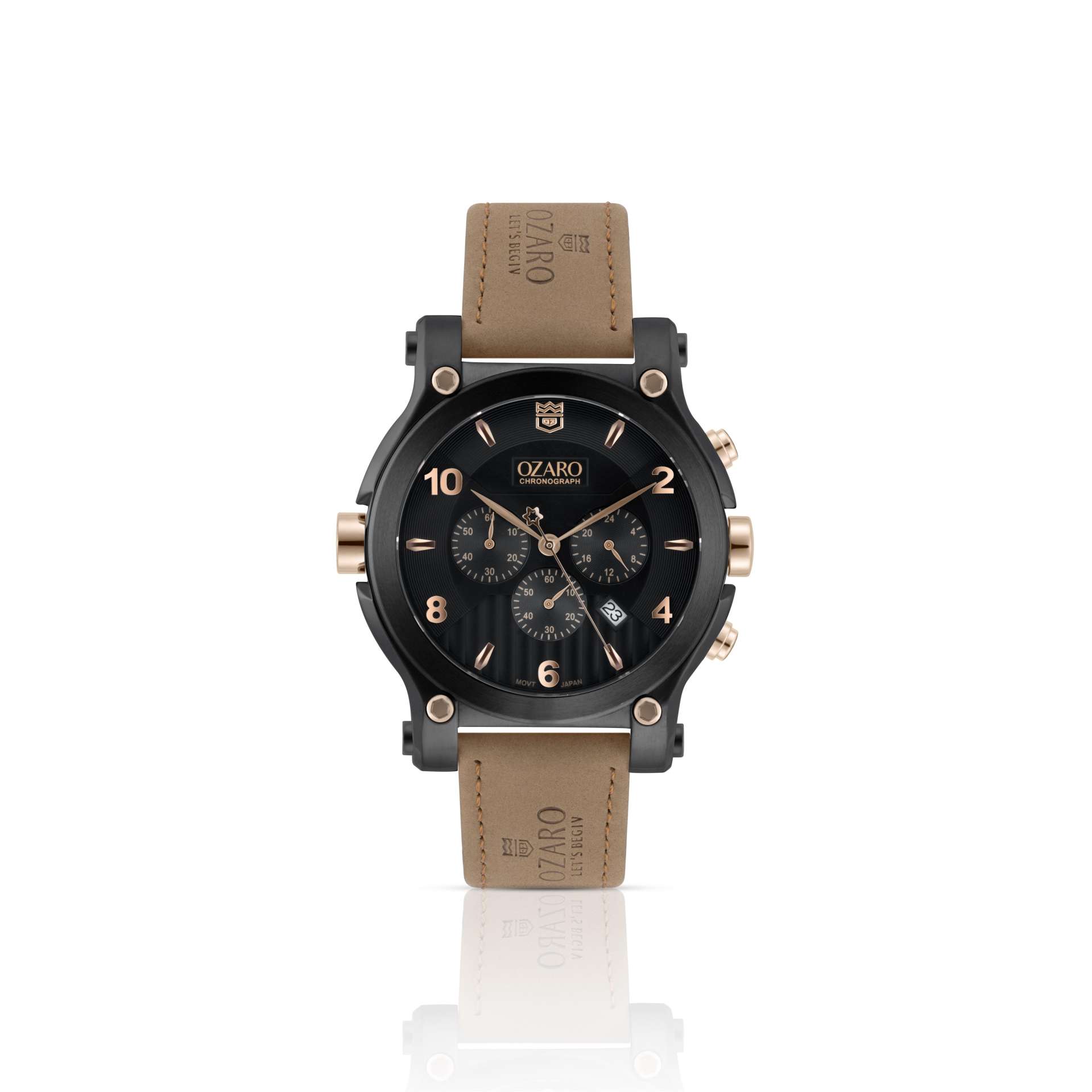 OZARO Watch for Men With Black Dial and Beige Leather OZ-71937BBR