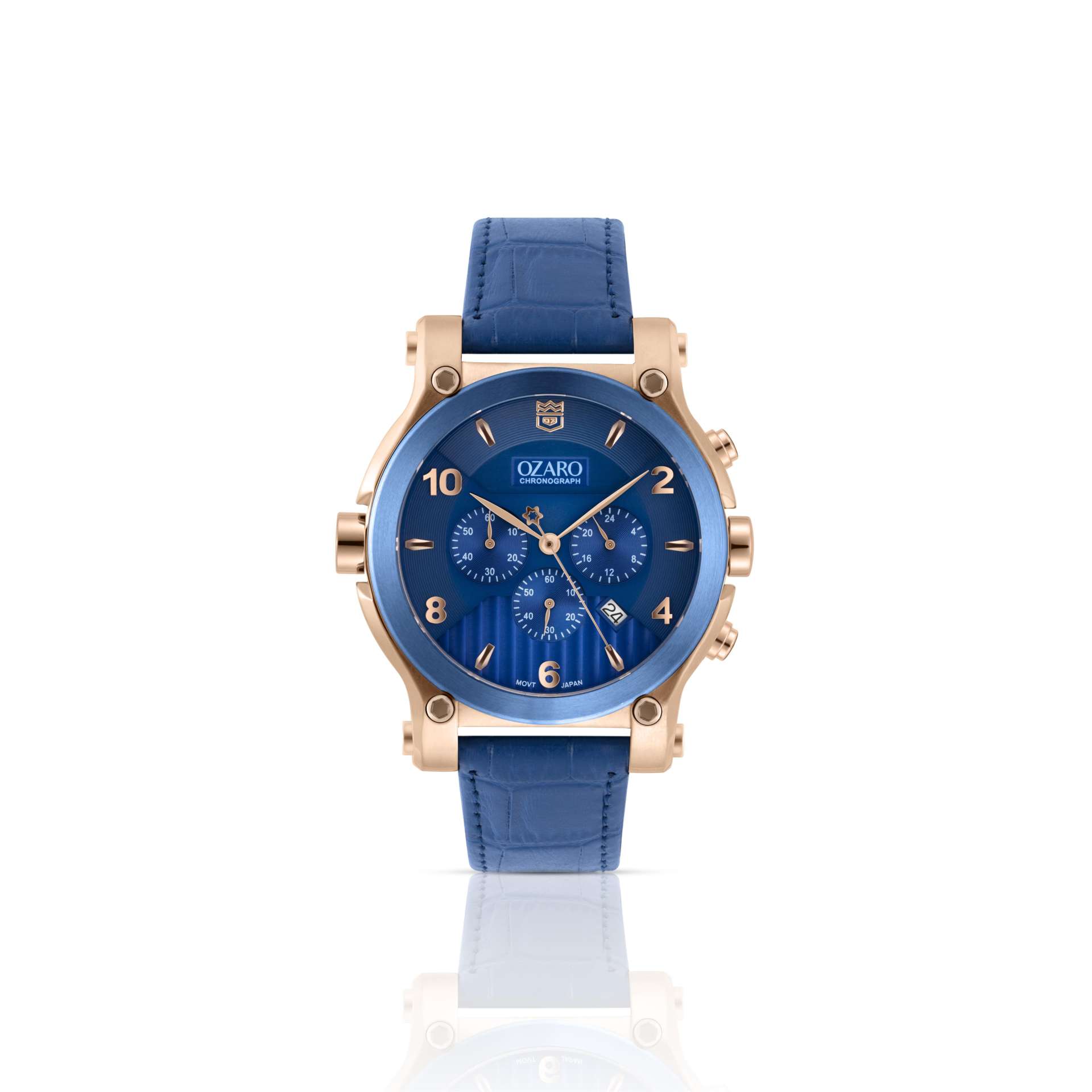 OZARO Watch for Men with Blue Dial and Blue Leather OZ-71937BLBL