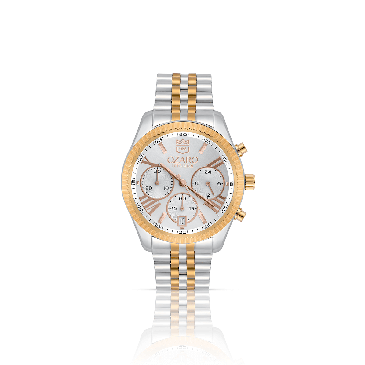 OZARO Watch for Women With White Dial and Silver with Rose Gold Stainless steel Strap OZ-71930