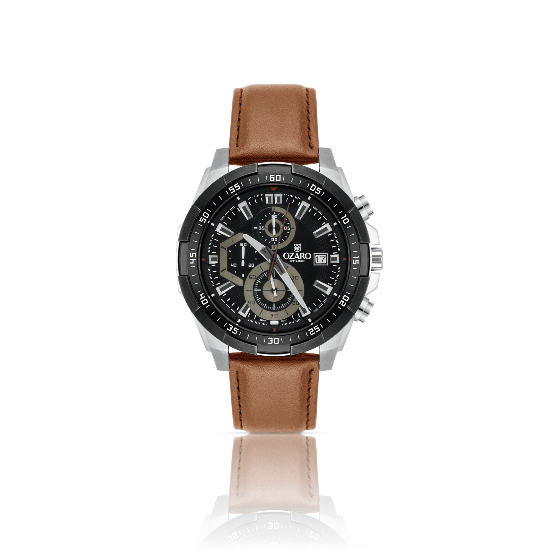 OZARO Watch for Men with black Dial and Brown Leather OZ-71704BBN
