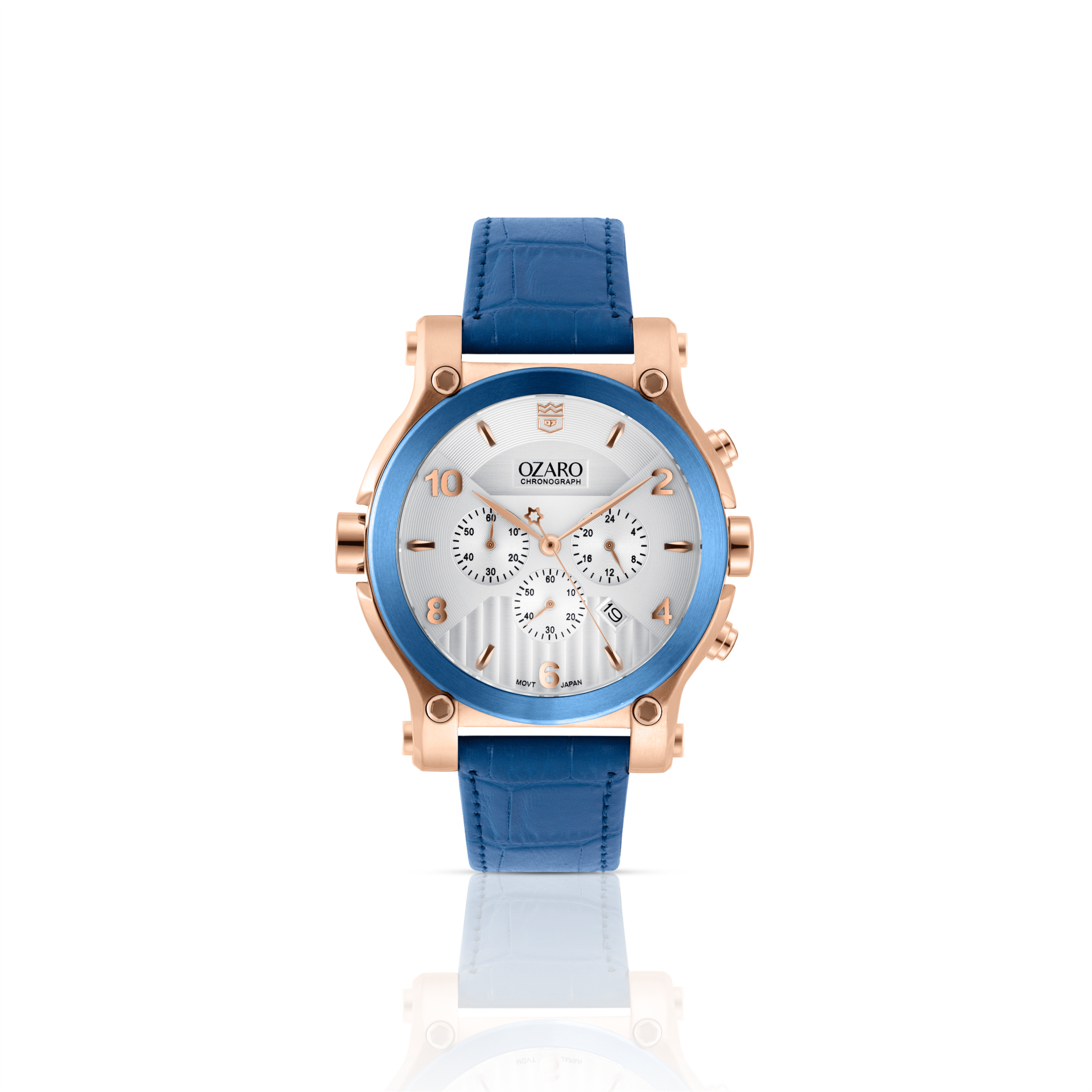 OZARO Watch for Men with white Dial and blue Leather OZ-71937WBL