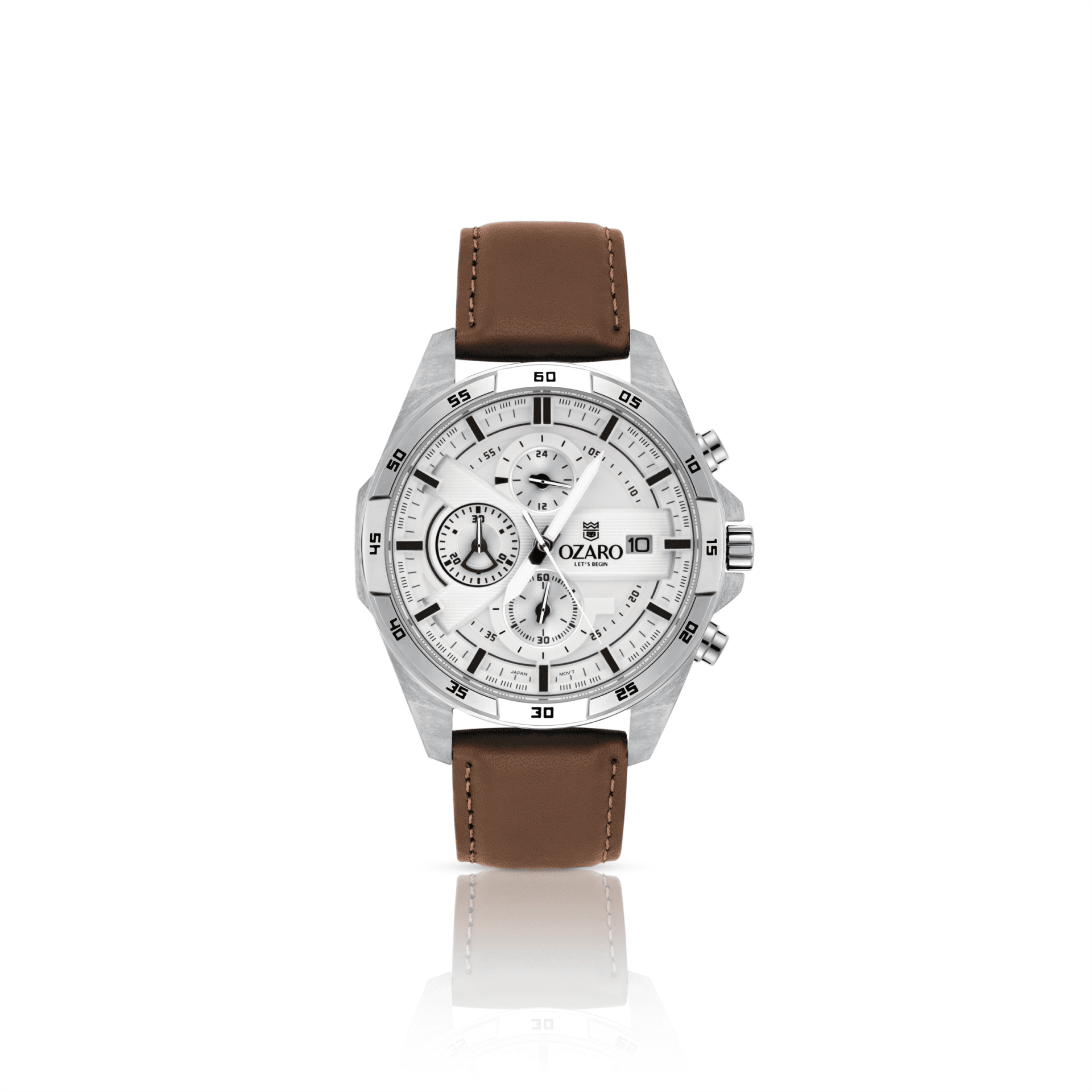 OZARO Watch for Men with white Dial and brown Leather oz-71712wbn