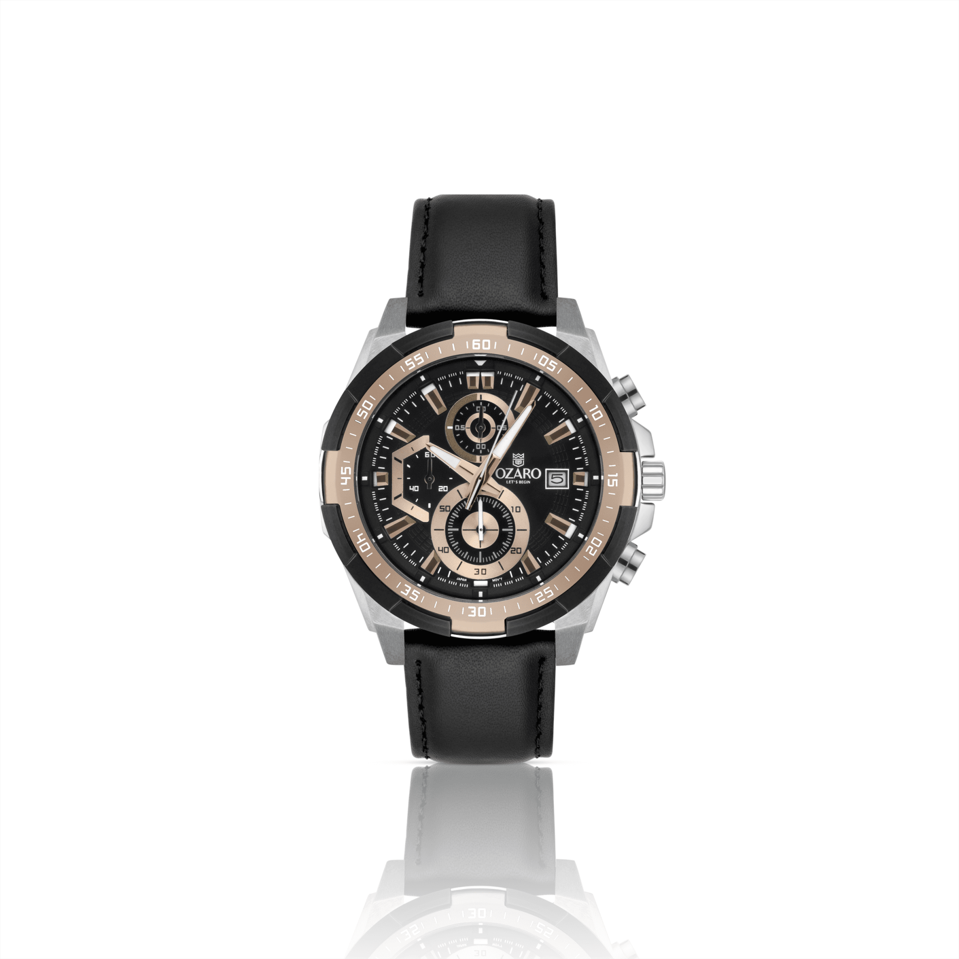 OZARO Watch for Men with Brown Dial and Black Leather OZ-71706BBN