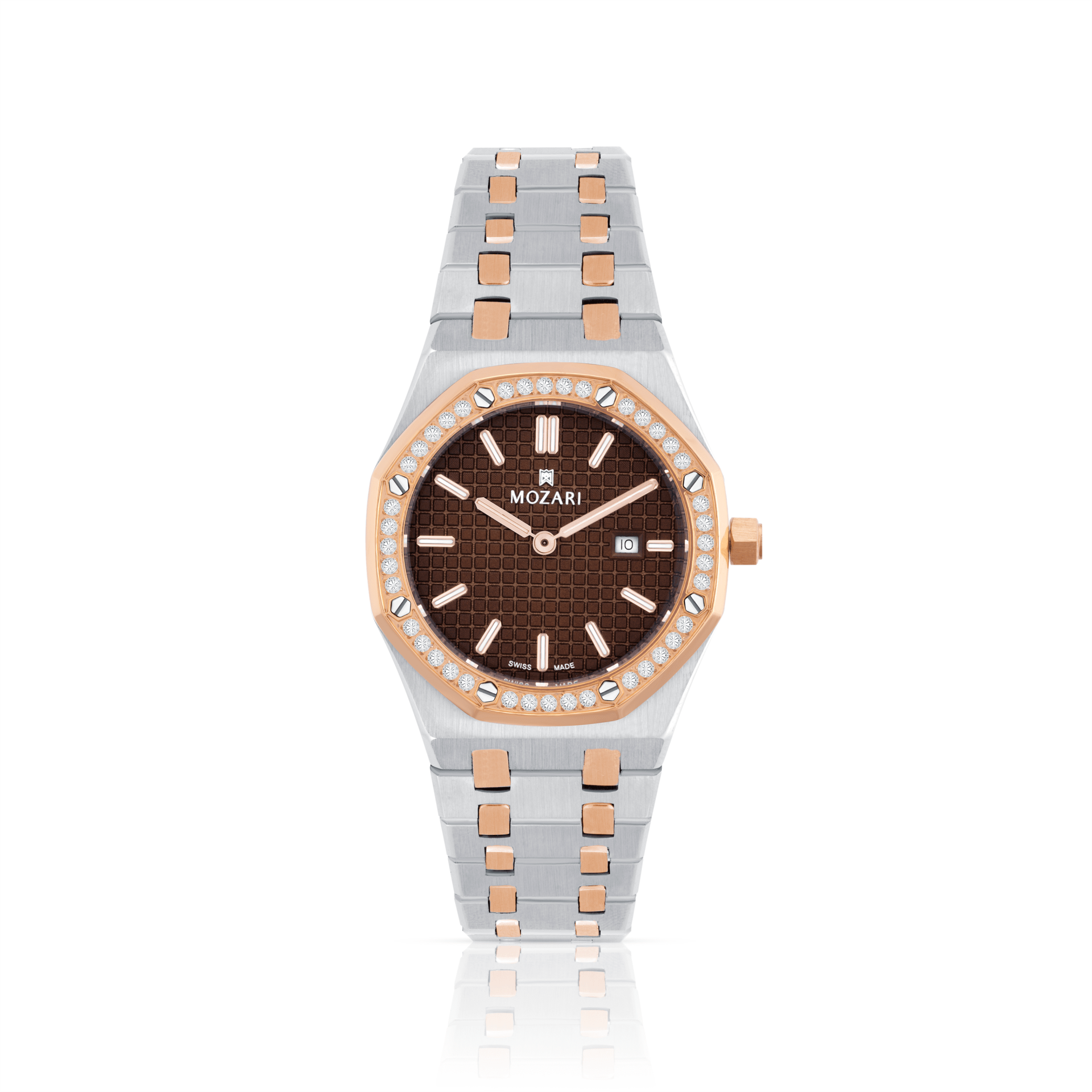 MOZARI Watch for Women with brown Dial and silver with ROSE GOLD Stainless Steel Strap M-71981BRSR