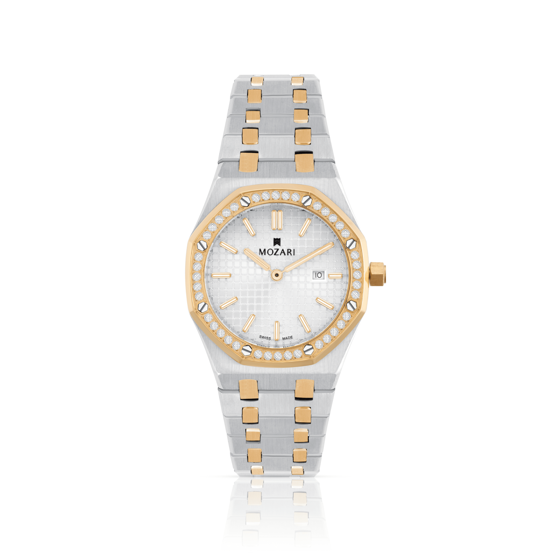 MOZARI Watch for Women with white  Dial and silver with gold Stainless Steel Strap M-71981WSG