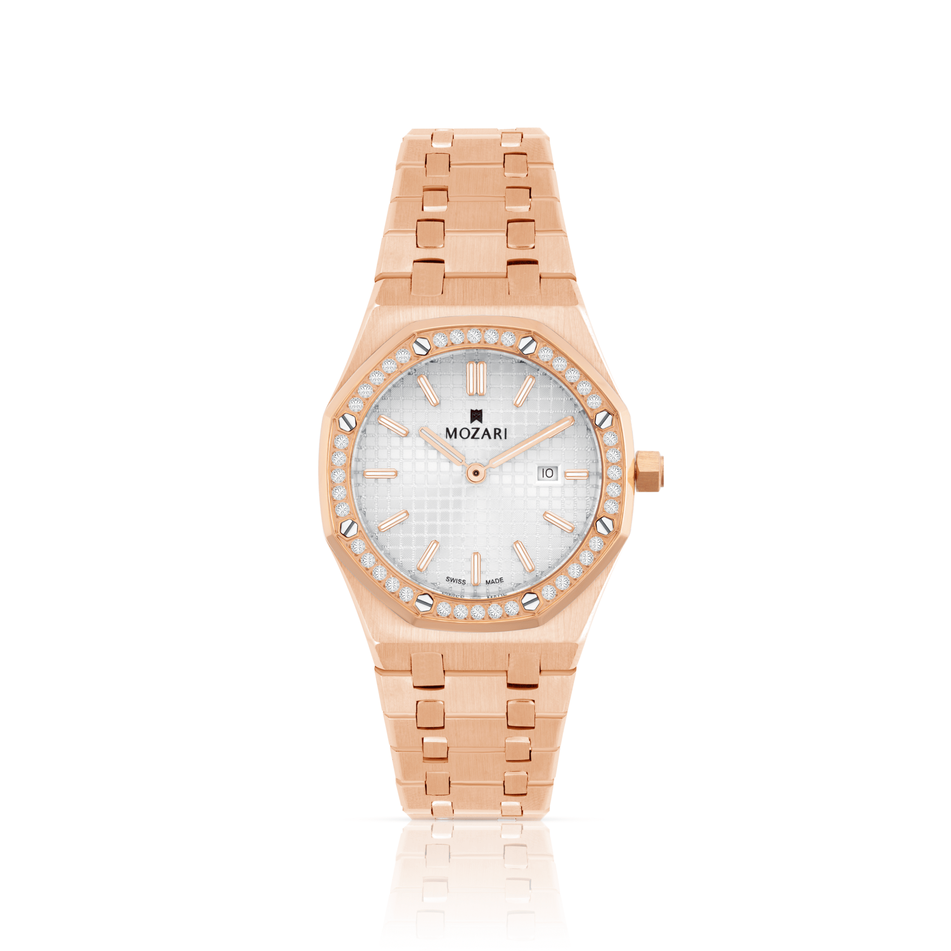MOZARI Watch for Women with white  Dial and ROSE GOLD Stainless Steel Strap M-71981WR