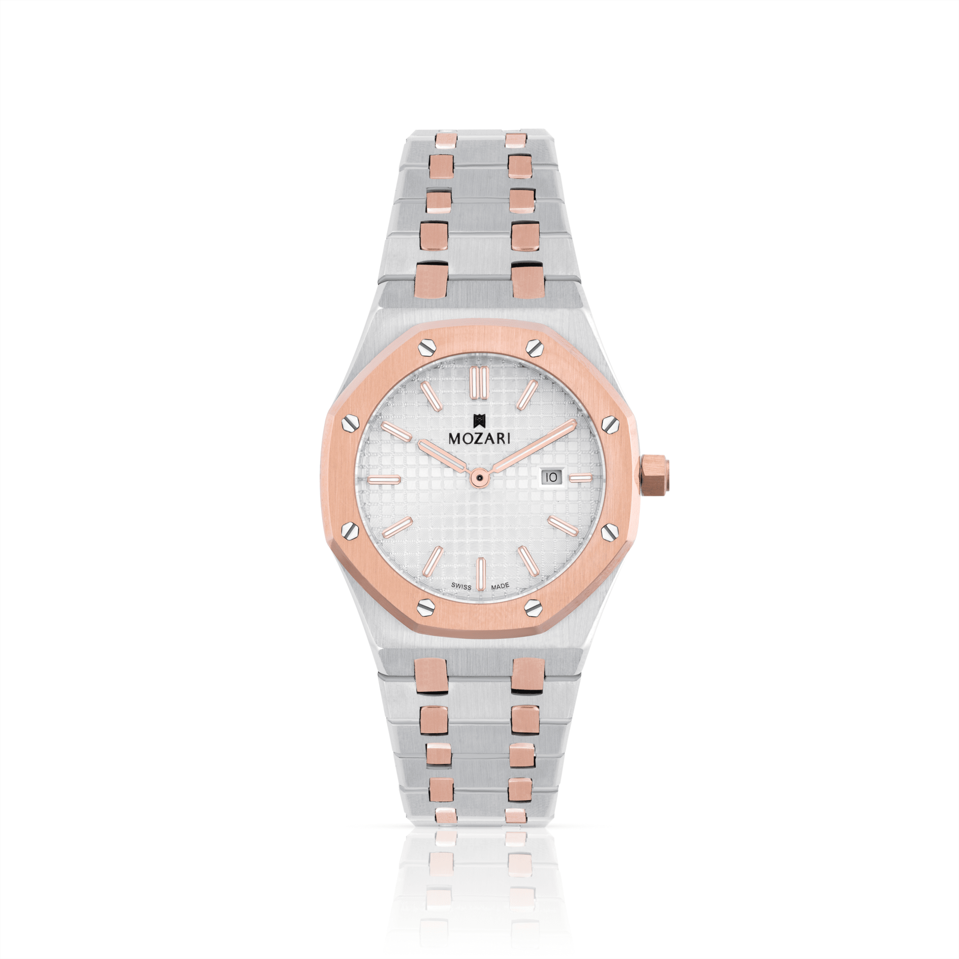 MOZARI Watch for Women with white  Dial and silver with ROSE GOLD Stainless Steel Strap M-71981WSR